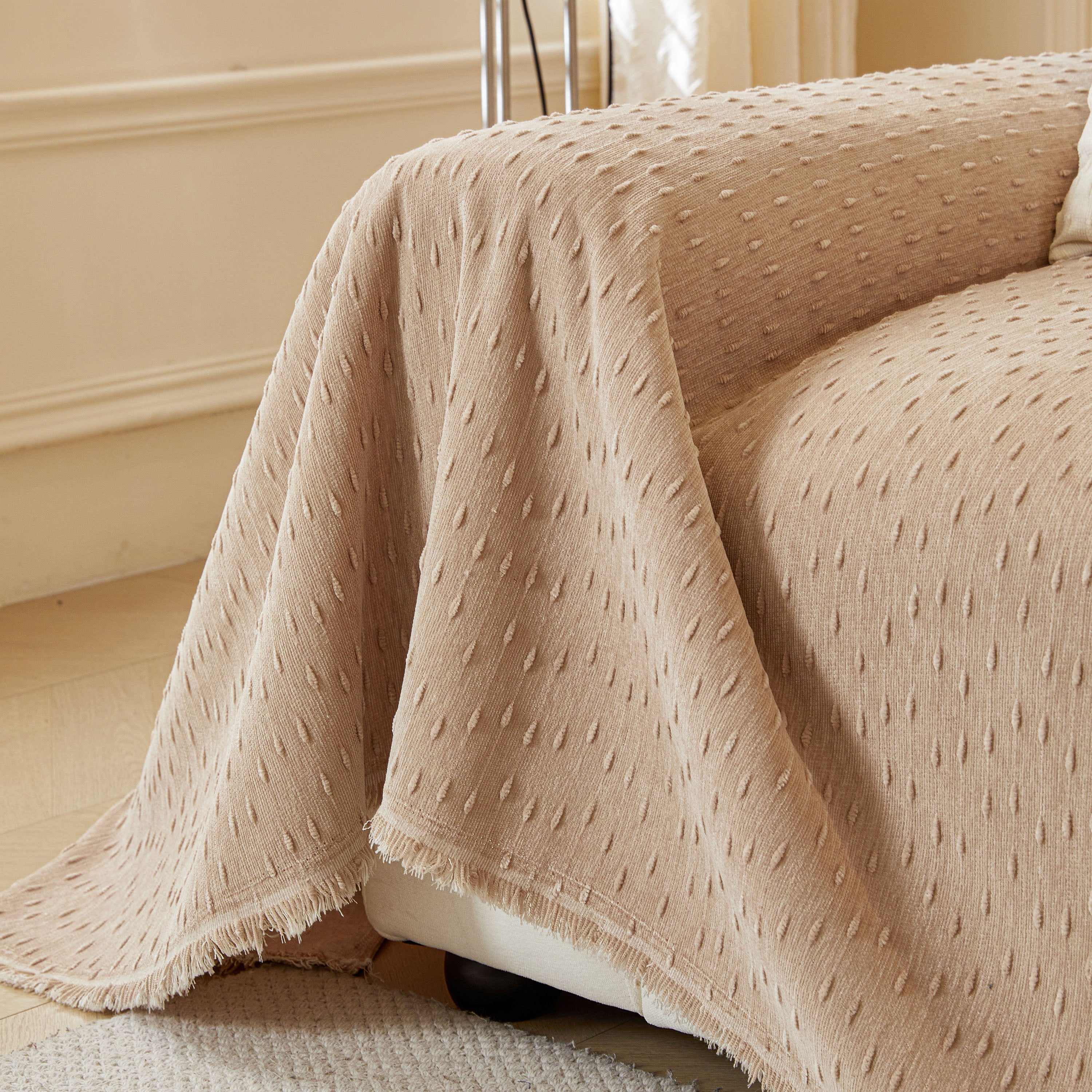 Textured Throw Blanket with 3D Dobby Weave, Minimalist Furniture Protector for Couch