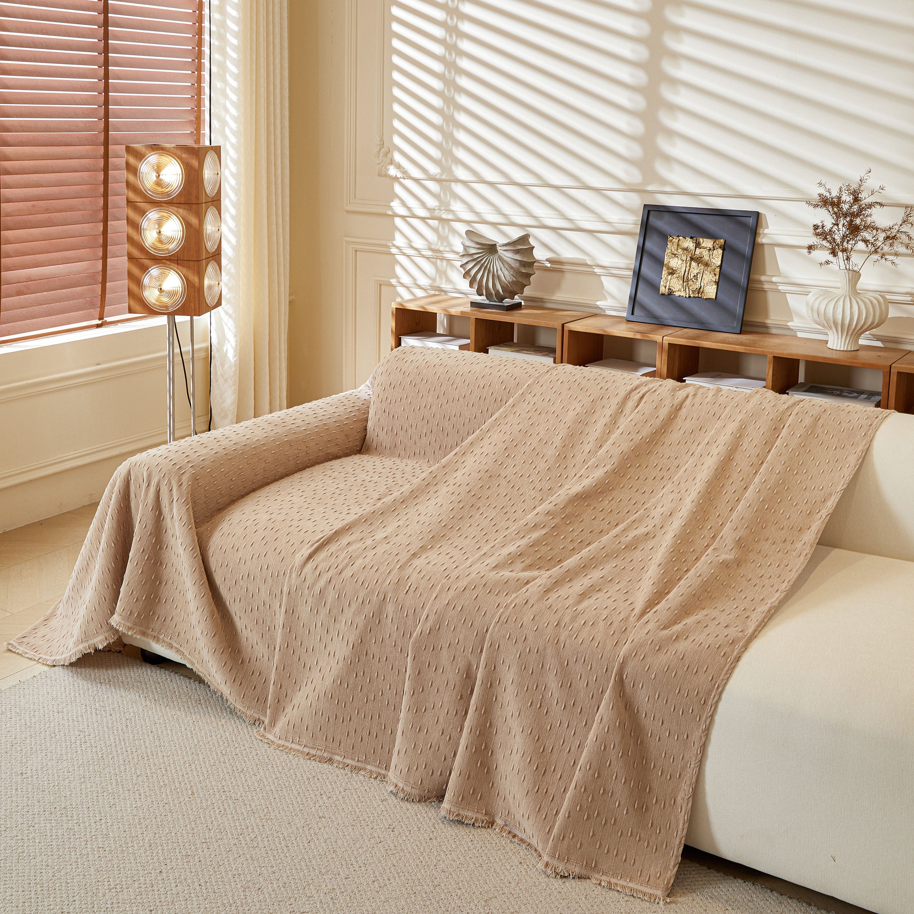 Textured Throw Blanket with 3D Dobby Weave, Minimalist Furniture Protector for Couch