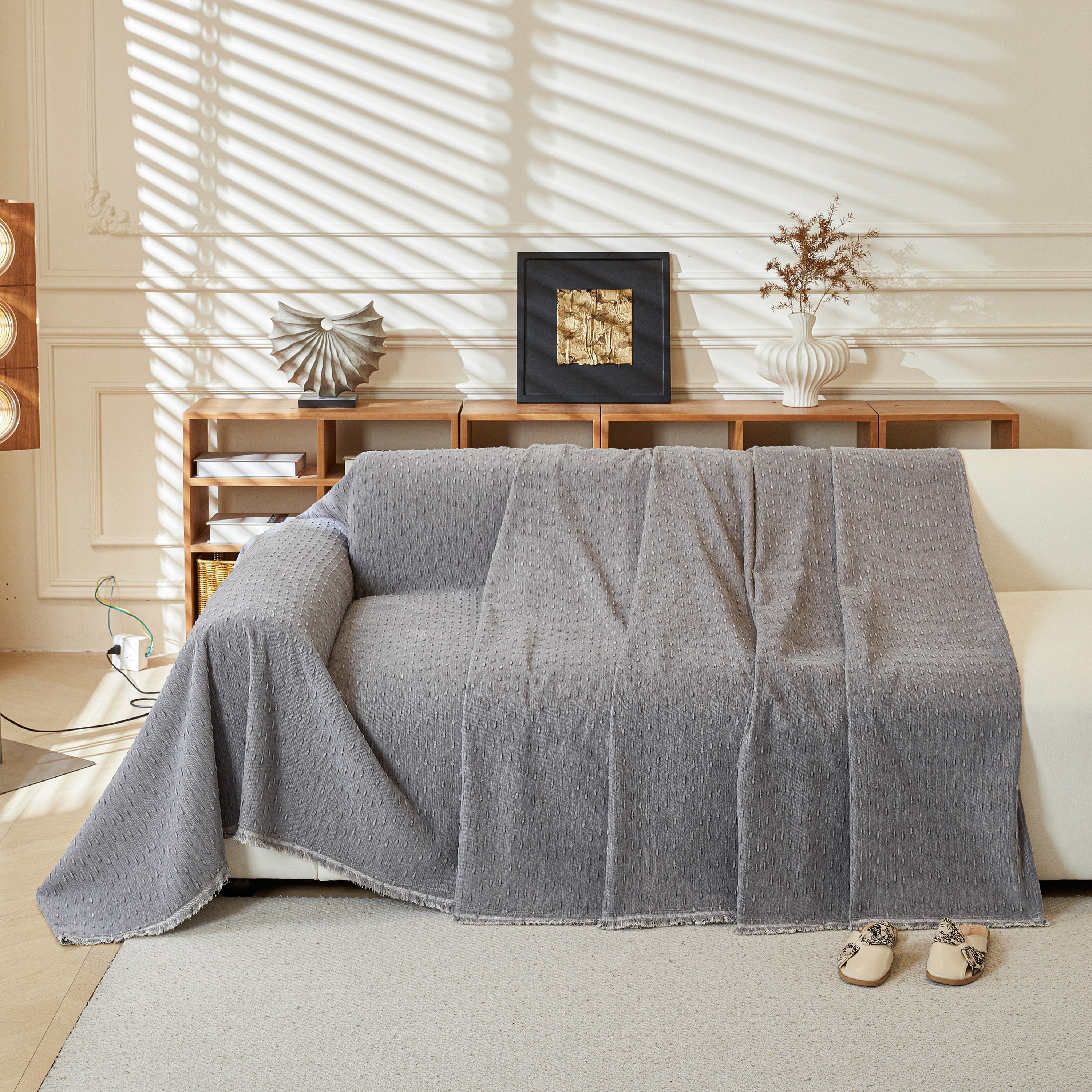 Textured Throw Blanket with 3D Dobby Weave, Minimalist Furniture Protector for Couch