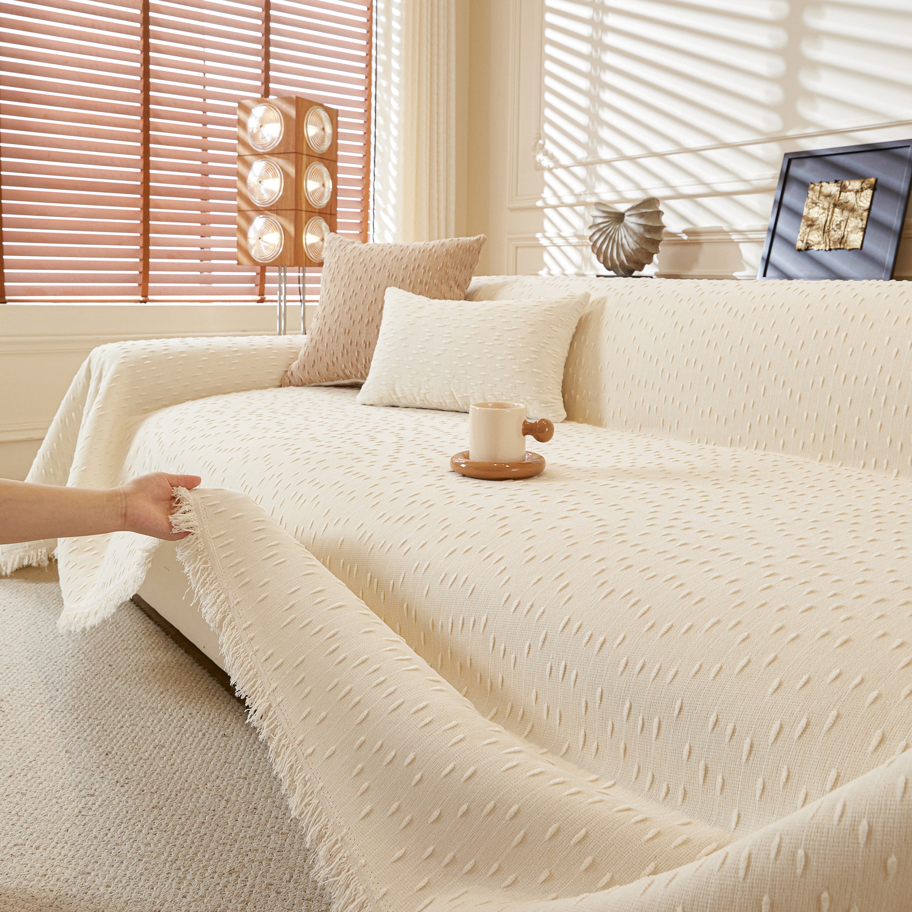 Textured Throw Blanket with 3D Dobby Weave, Minimalist Furniture Protector for Couch