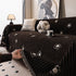 Chenille Camellia Floral Sofa Throw Cover Couch Blanket with Striped Jacquard