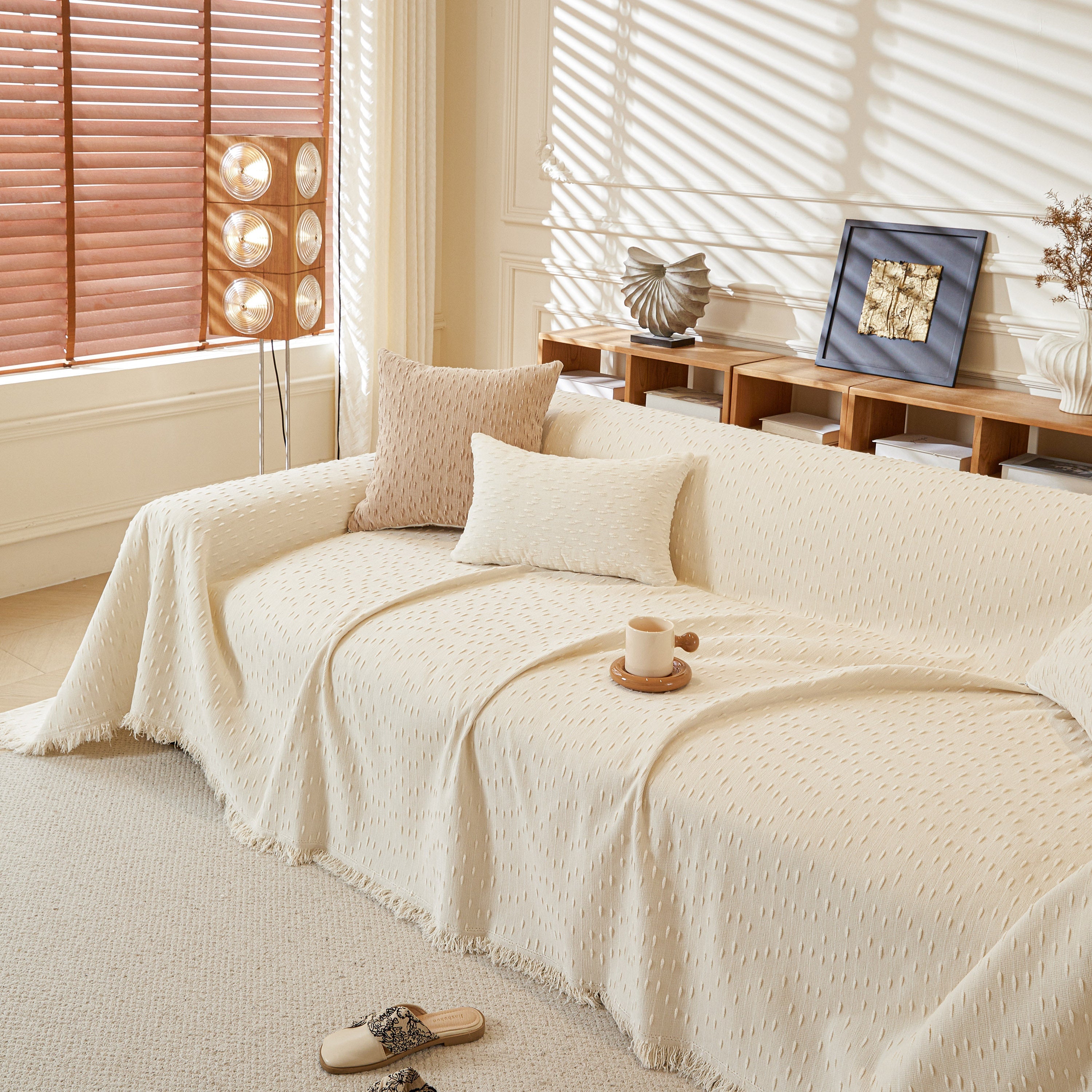Textured Throw Blanket with 3D Dobby Weave, Minimalist Furniture Protector for Couch