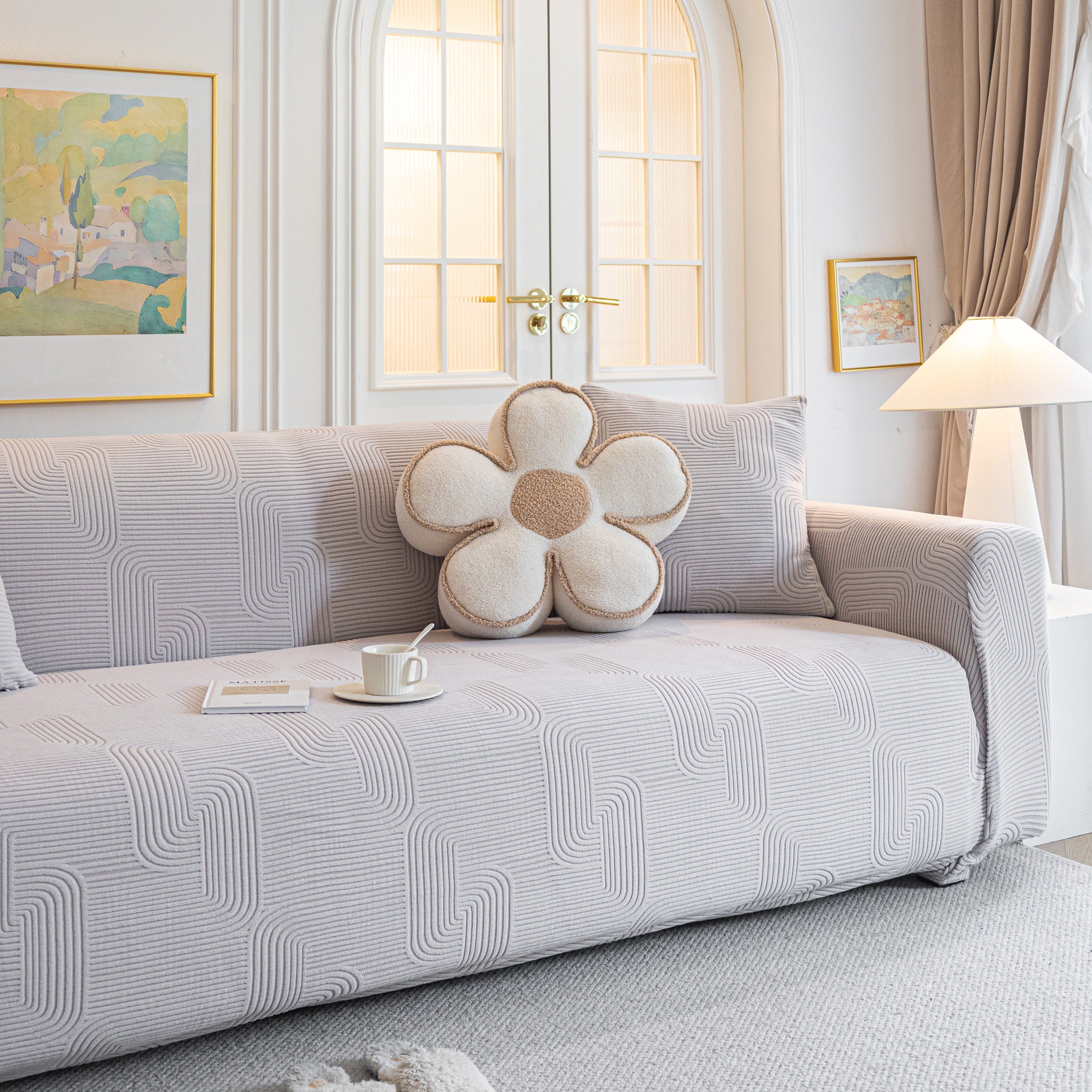 Modern Slipcovers Geometric Textured Stretchable Sofa Cover for Couch with Chaise