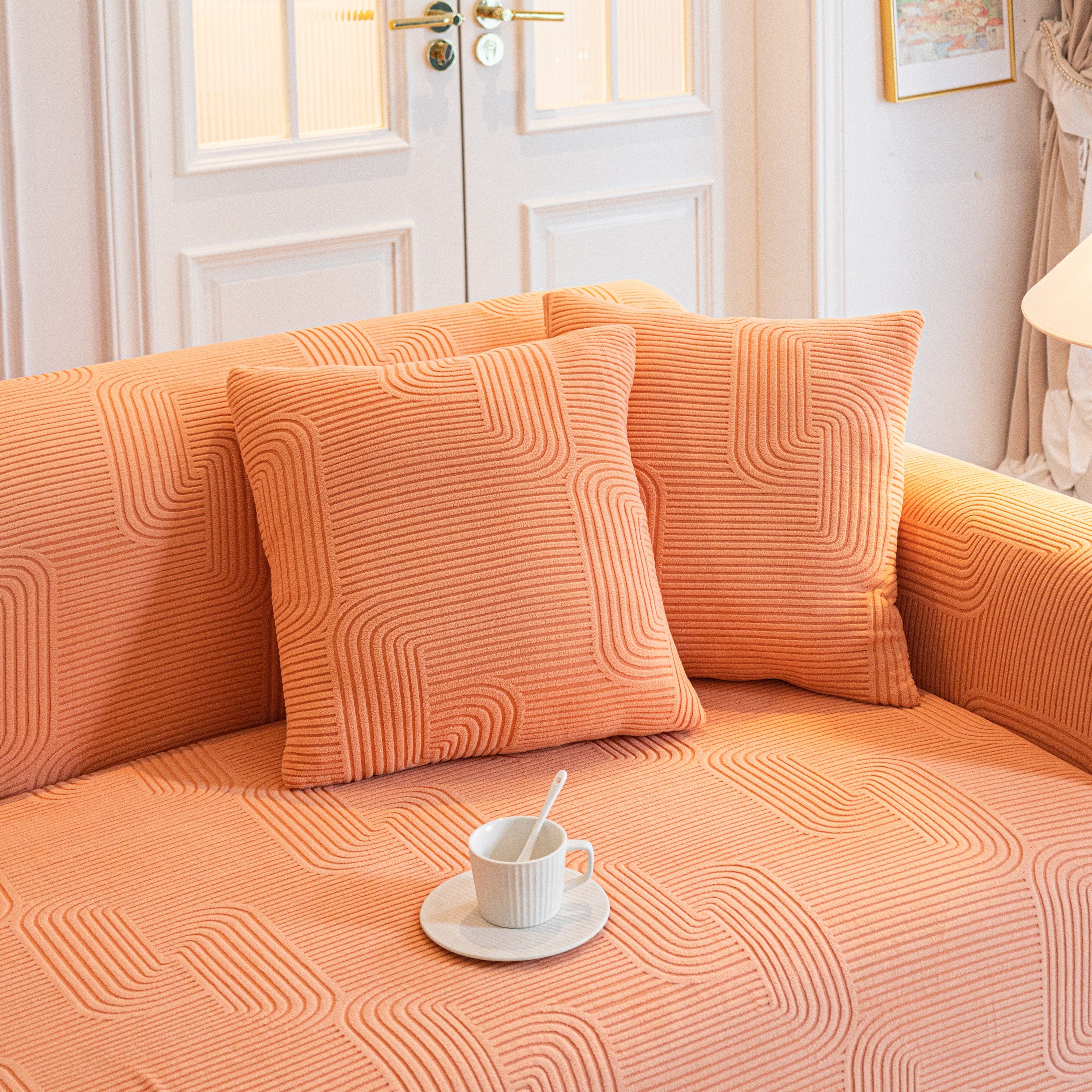 Modern Slipcovers Geometric Textured Stretchable Sofa Cover for Couch with Chaise