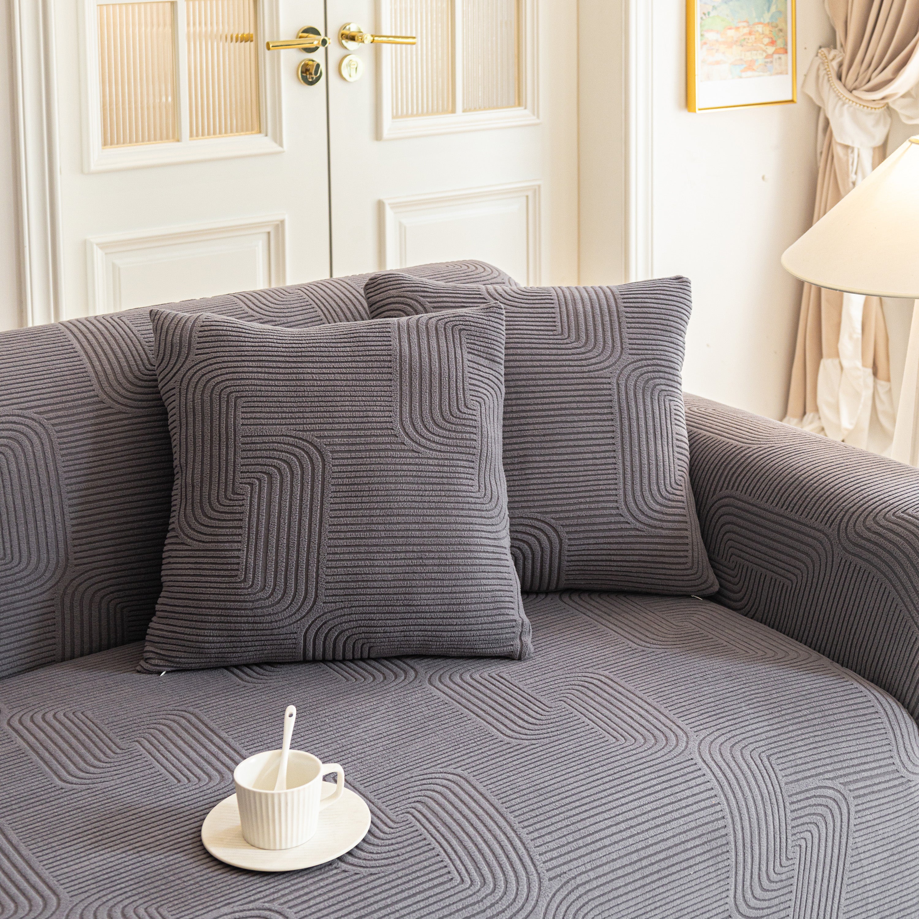 Modern Slipcovers Geometric Textured Stretchable Sofa Cover for Couch with Chaise