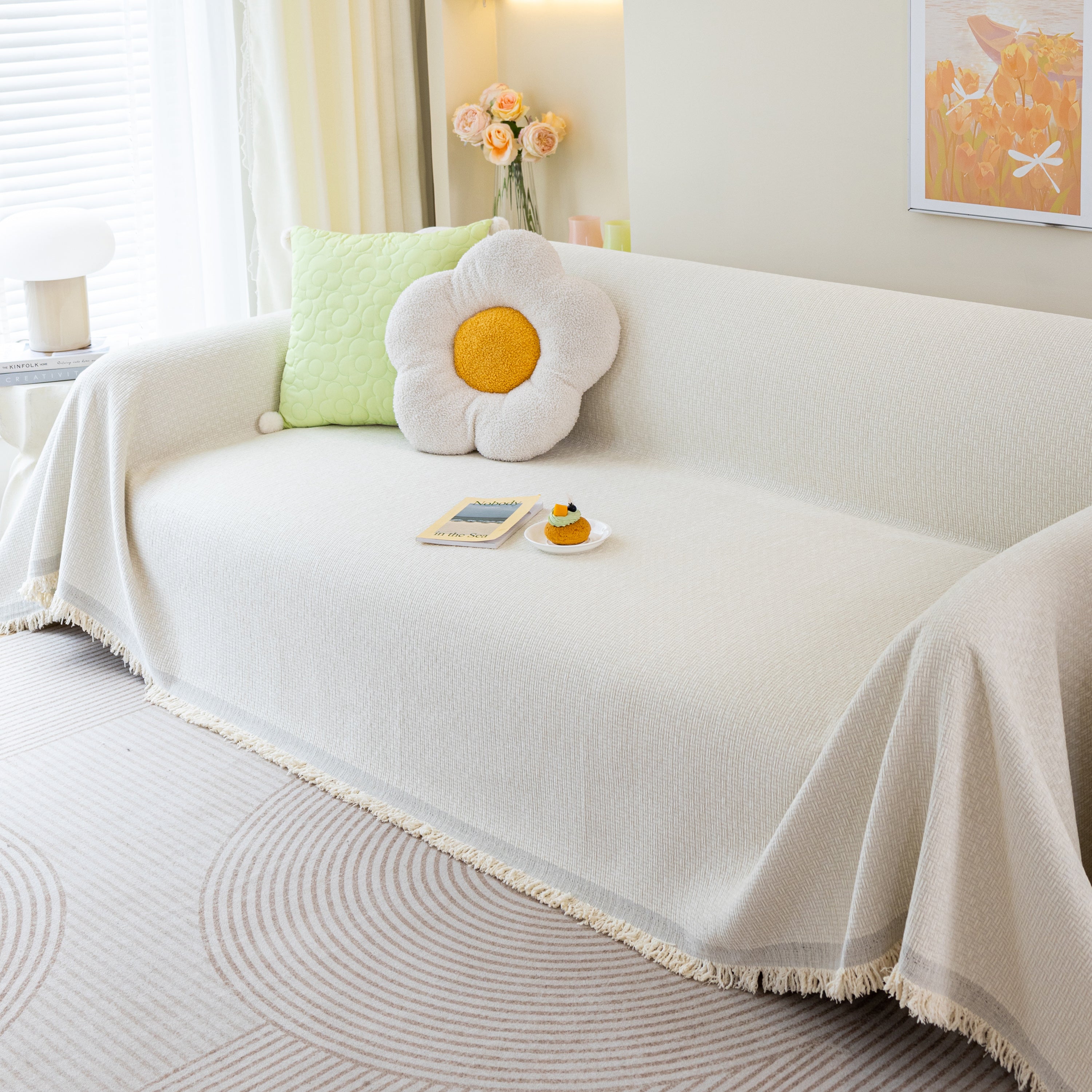 Chenille Large Throw Couch Cover Blanket with Water-Resistant for Futon, Loveseat, and L-Shaped Sofa