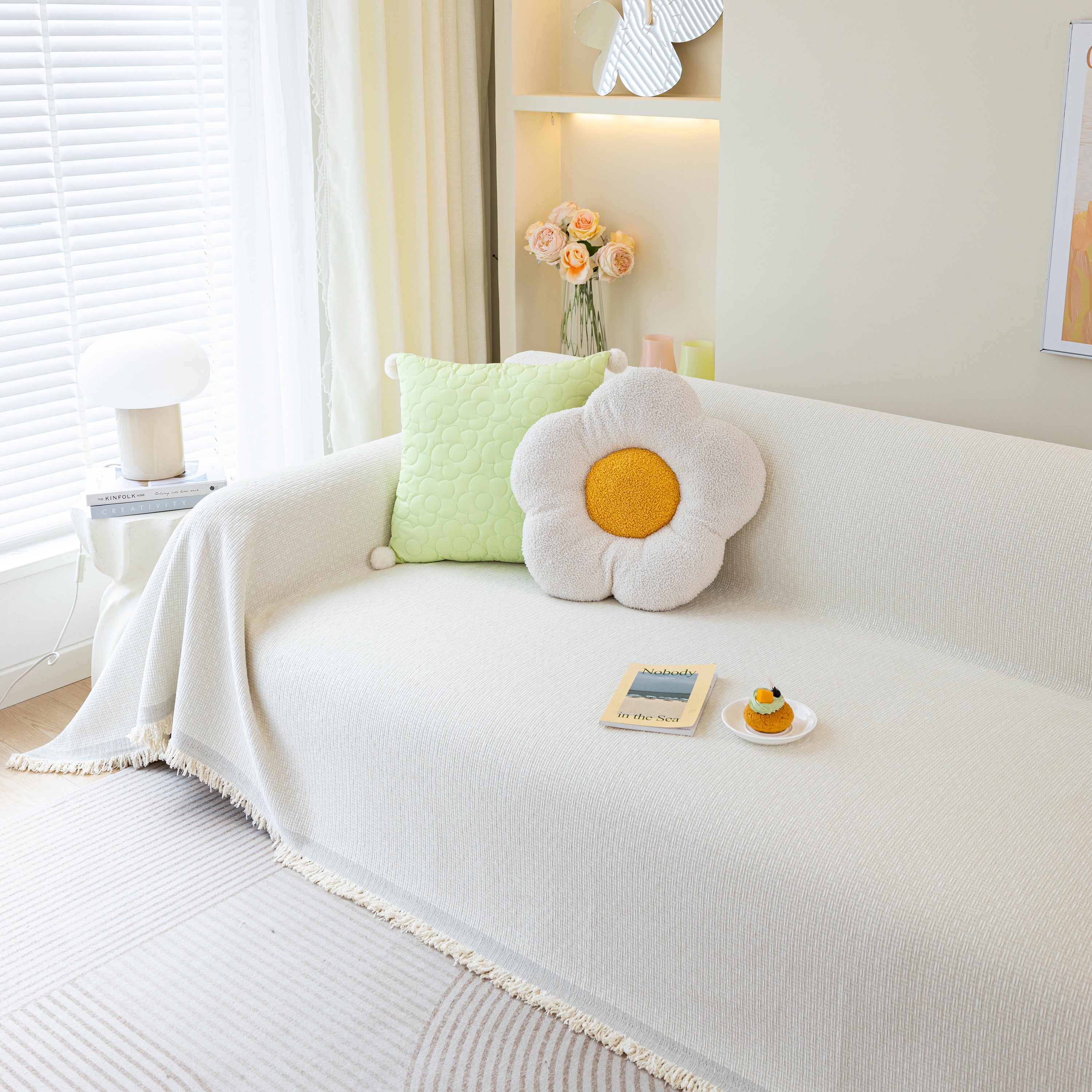 Chenille Large Throw Couch Cover Blanket with Water-Resistant for Futon, Loveseat, and L-Shaped Sofa