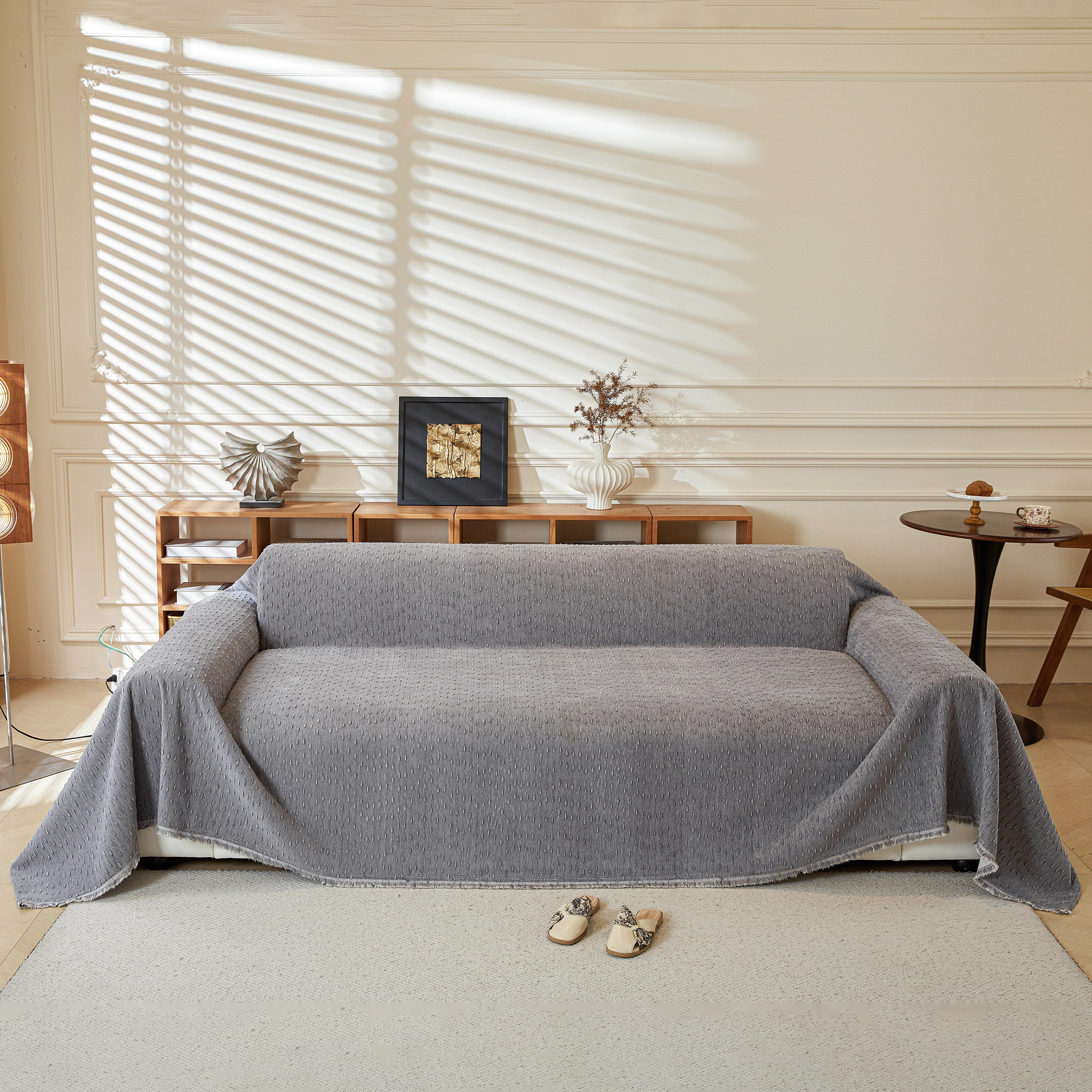 Textured Throw Blanket with 3D Dobby Weave, Minimalist Furniture Protector for Couch