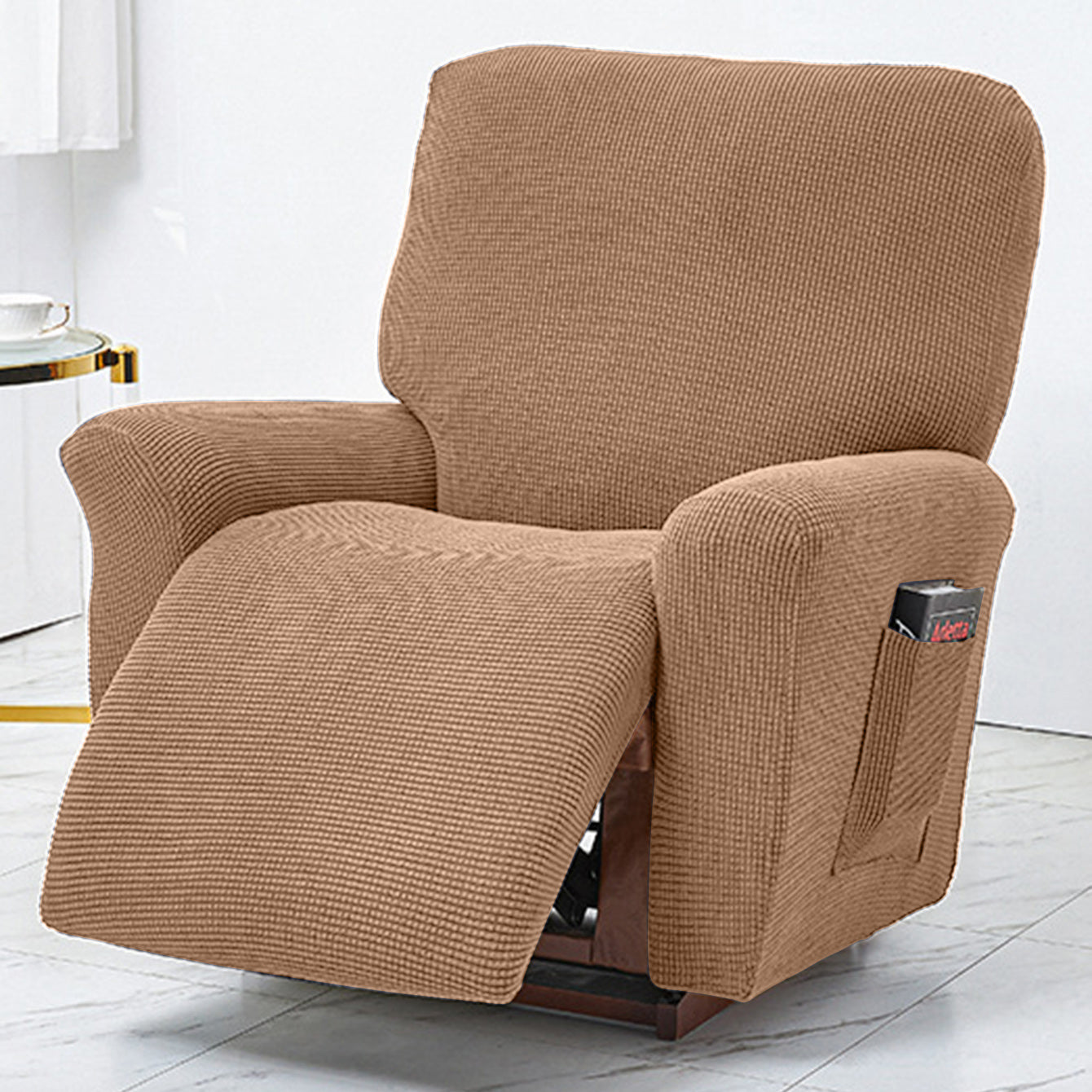 Polar Fleece Recliner Chair Cover, 4-Piece Soft Plush Slipcover with Pocket for Reclining Chairs
