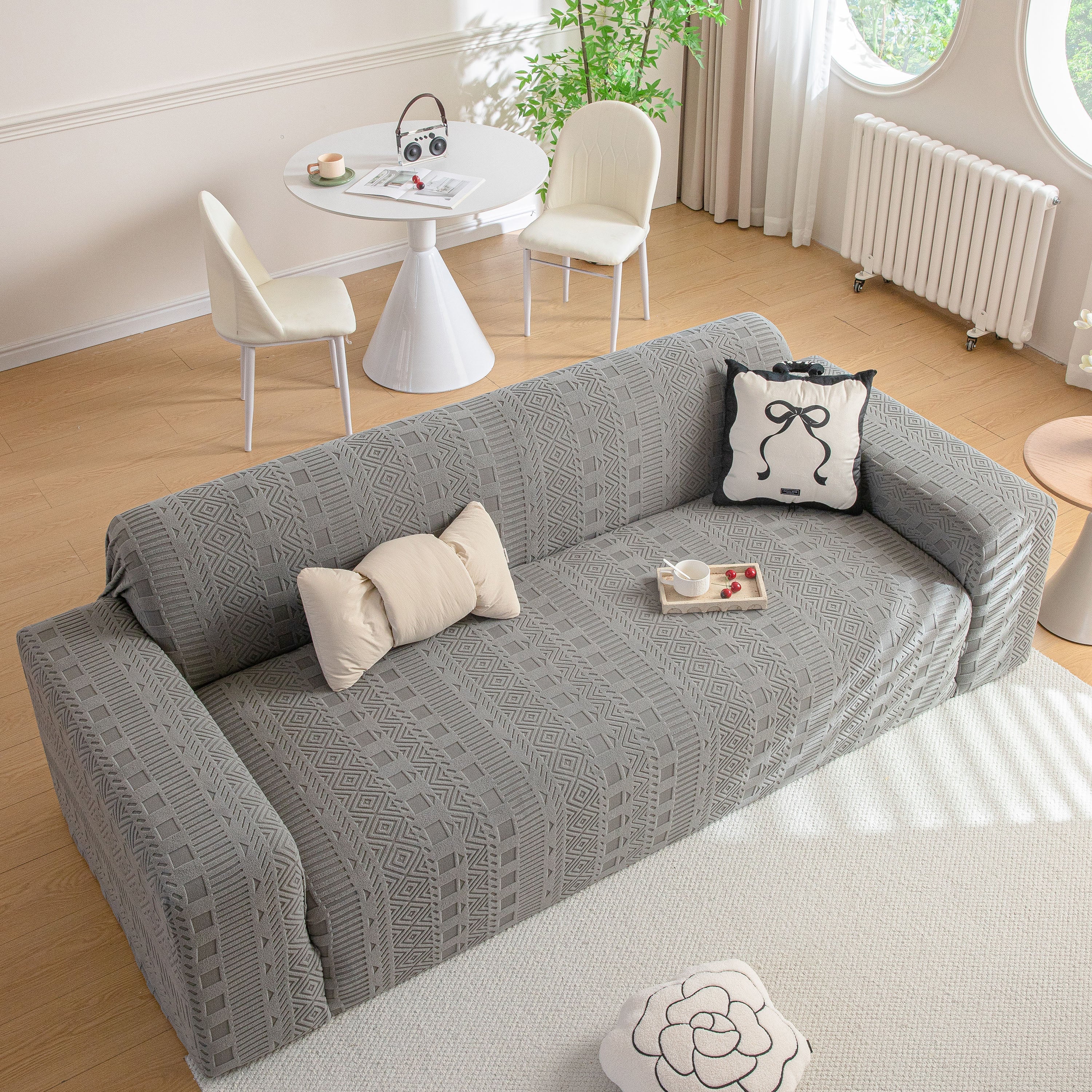 High Stretch Embossed Geometric Slipcover for Couch, Cozy Plush Fleece Couch Cover