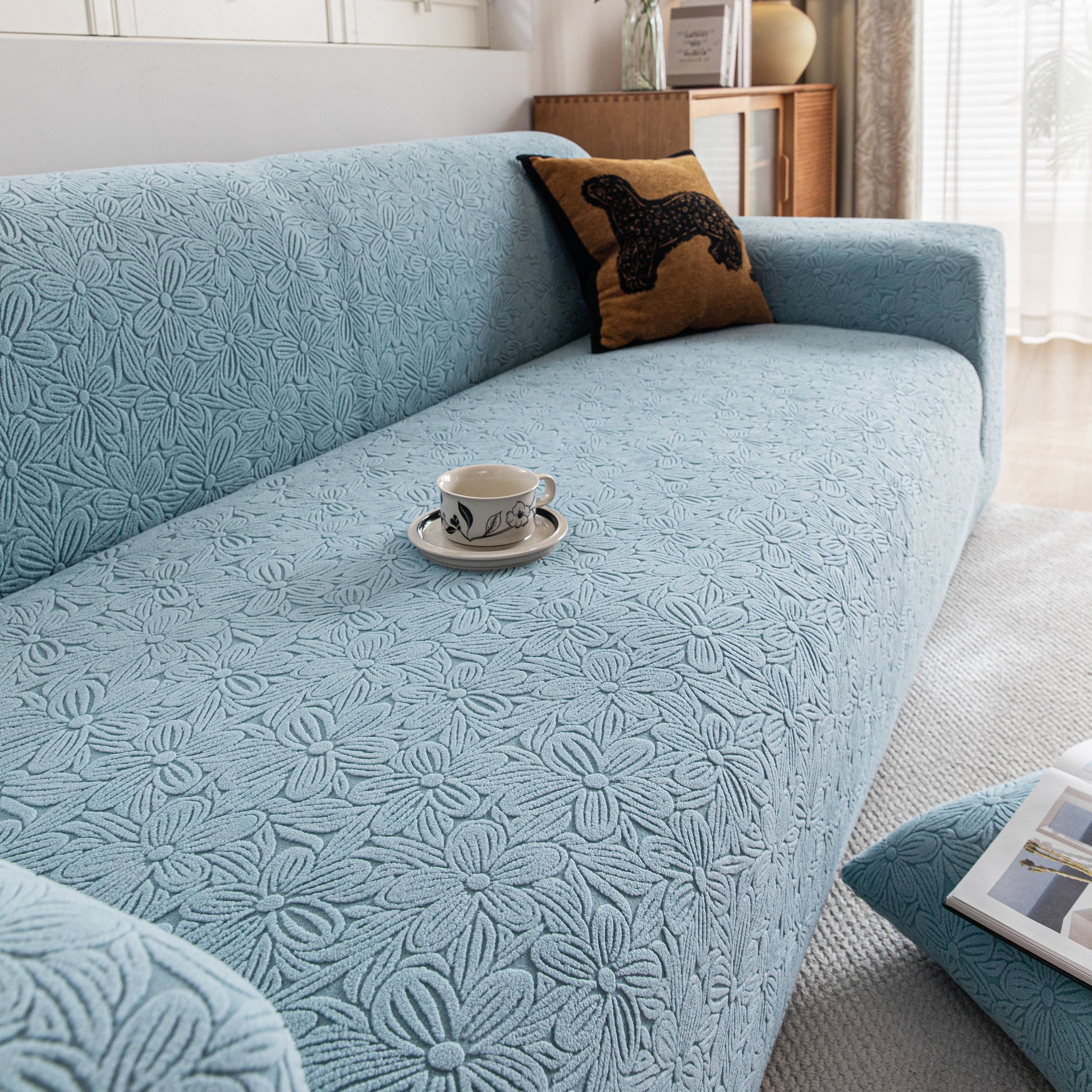 High Elastic Floral Couch Slipcover, Jacquard Stretch Non-Slip Furniture Protector