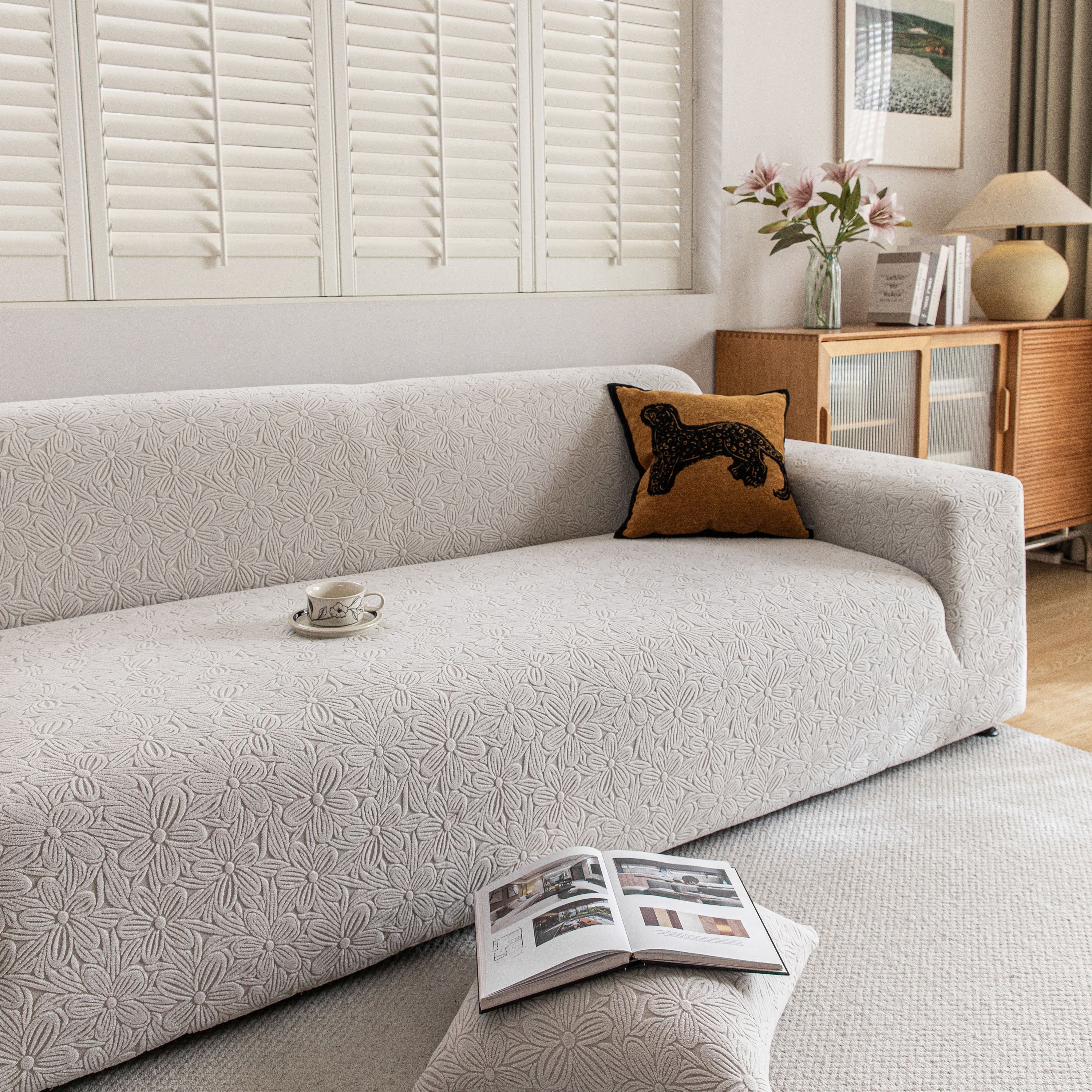 High Elastic Floral Couch Slipcover, Jacquard Stretch Non-Slip Furniture Protector