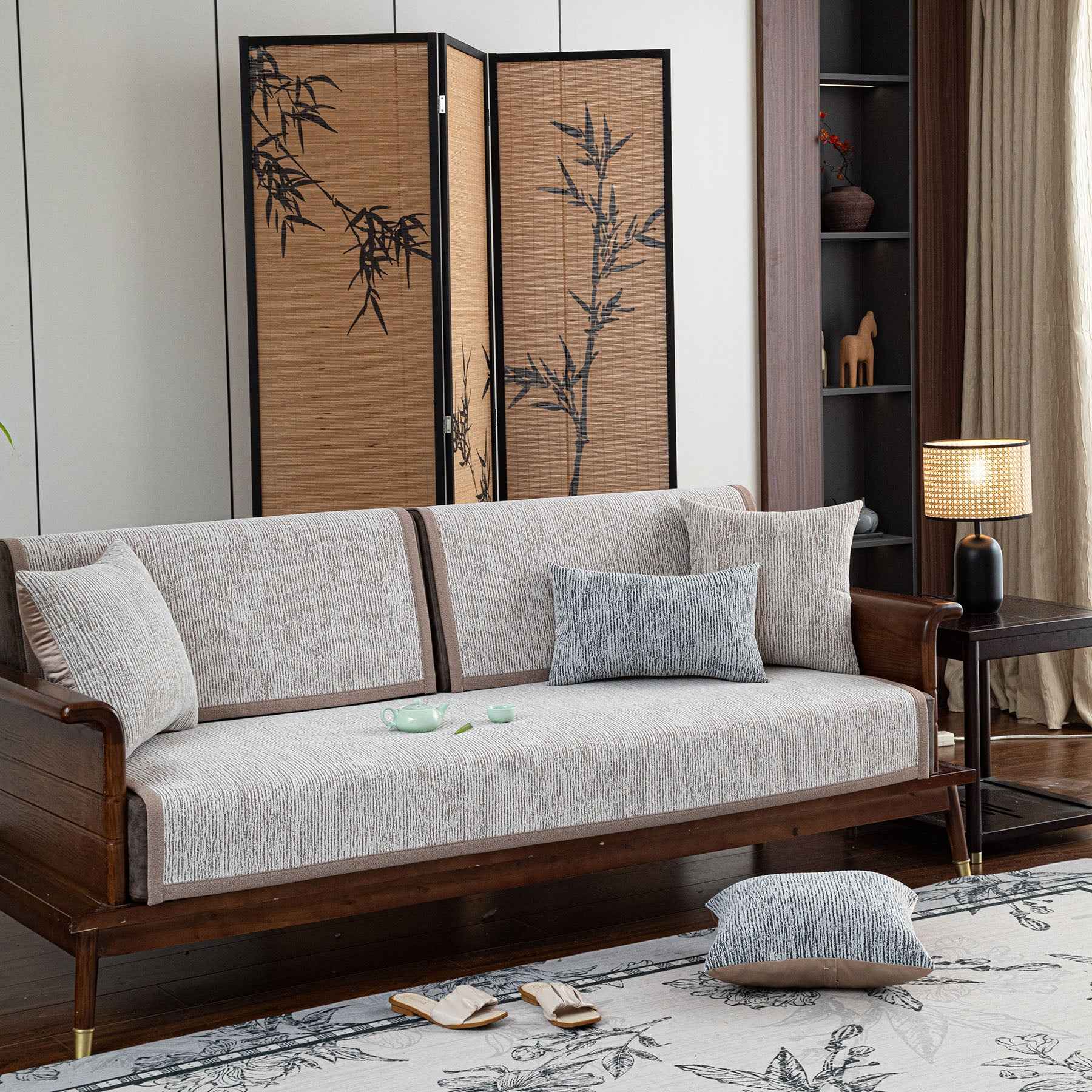 Textured Striped Sofa Cover, Non-Slip Couch Protector for Pets, Kids & Daily Use