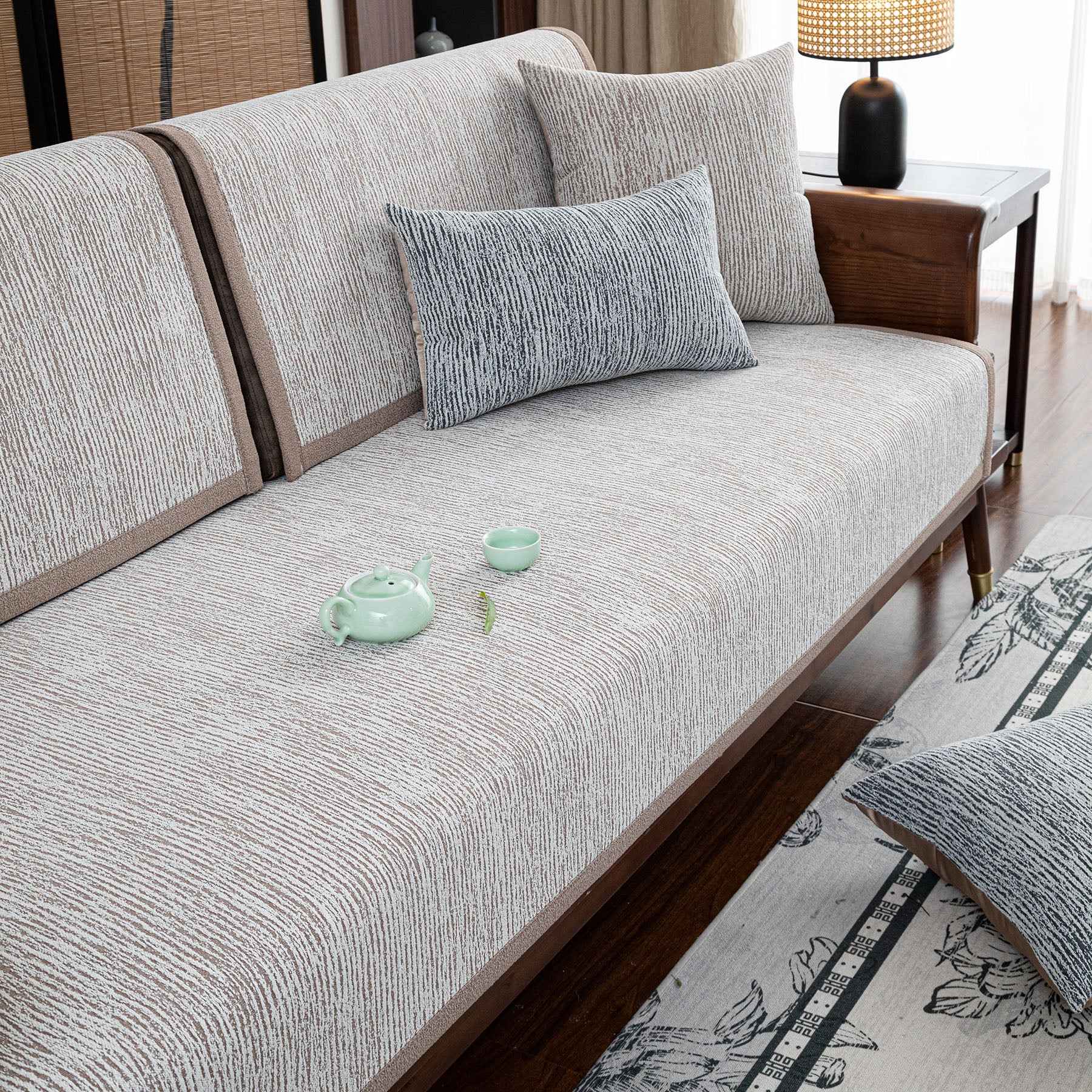 Textured Striped Sofa Cover, Non-Slip Couch Protector for Pets, Kids & Daily Use