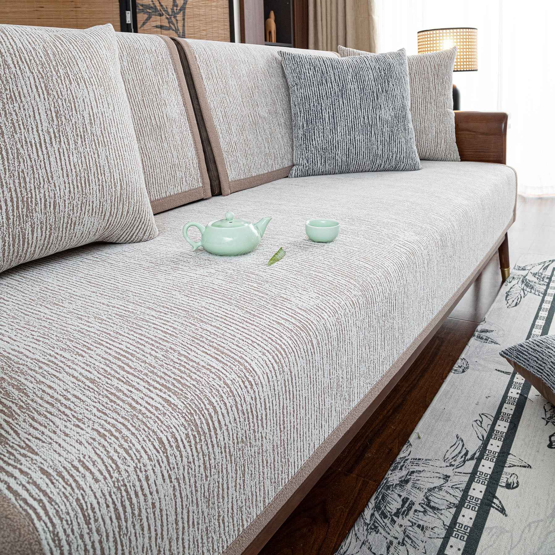Textured Striped Sofa Cover, Non-Slip Couch Protector for Pets, Kids & Daily Use