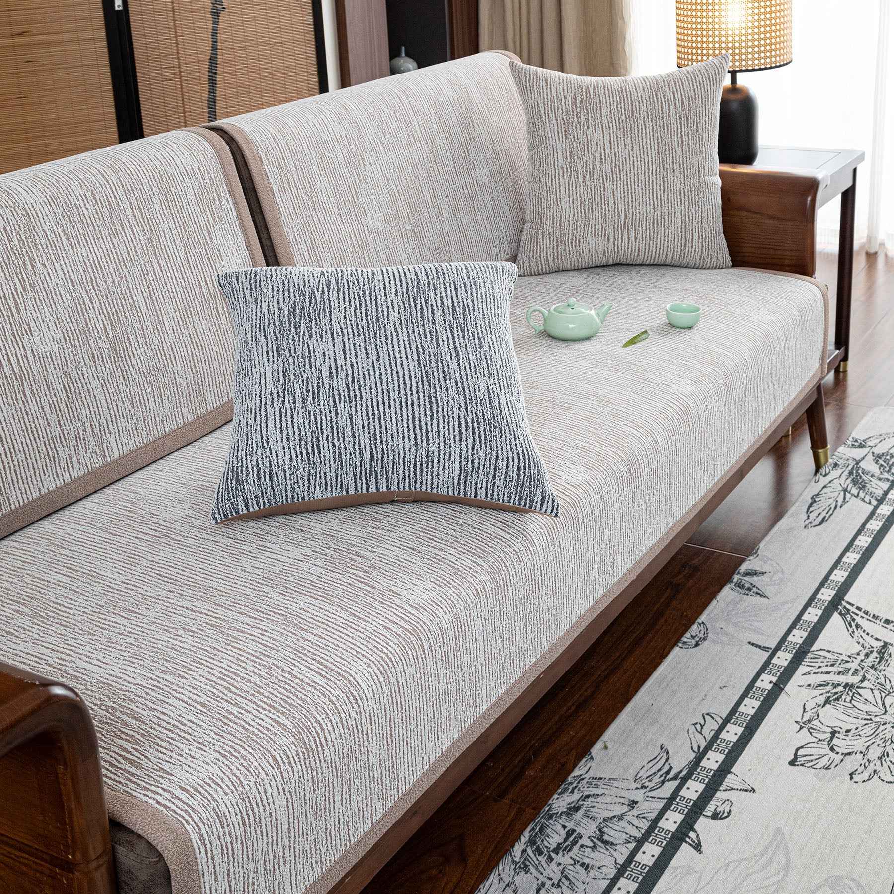 Textured Striped Sofa Cover, Non-Slip Couch Protector for Pets, Kids & Daily Use