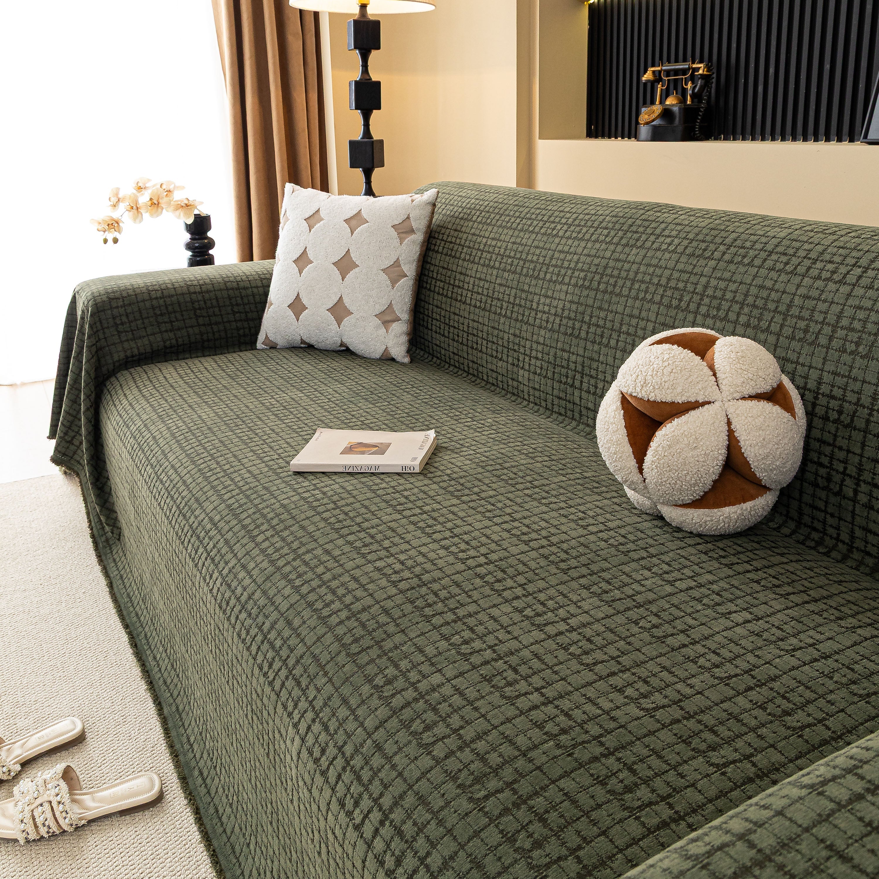 Jacquard Textured Couch Cover Throw, Soft Thick Decorative Slipcover for Couch