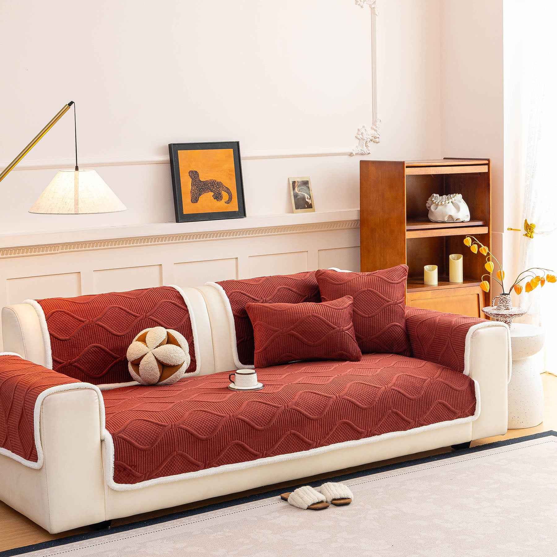 Thickened Crystal Velvet Sofa Cover, Non-Slip Quilted Couch Protector for Pets & Kids