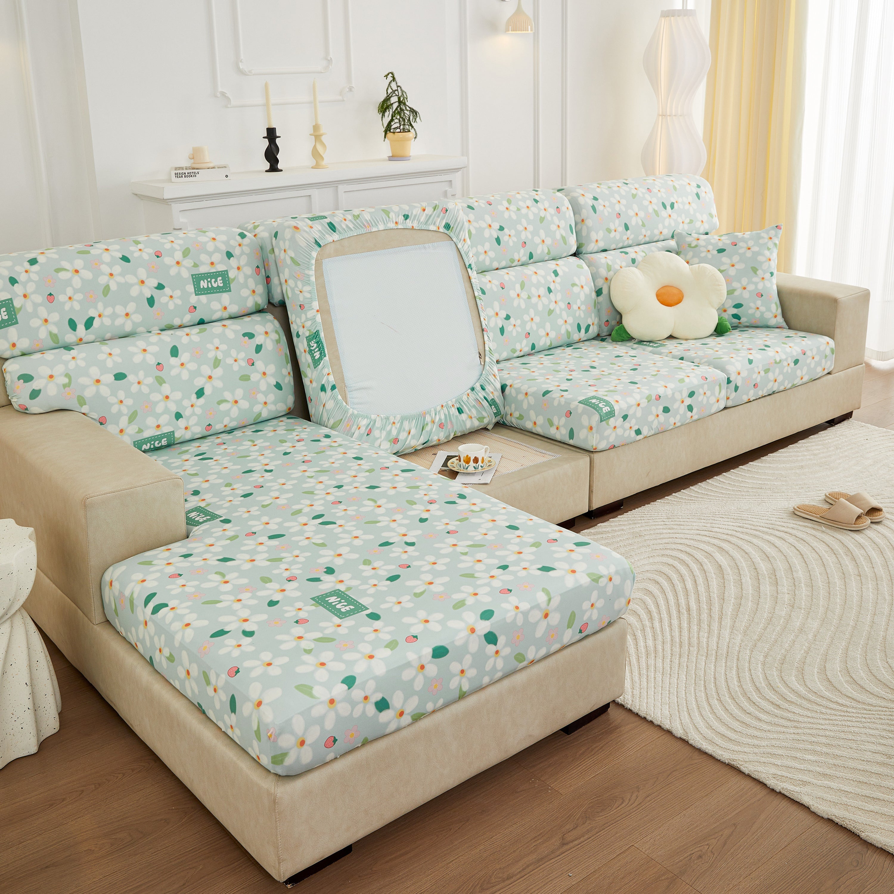 Stretch Individual Cushion Slipcovers, Furniture Protector with Elastic Bottom, Couch Cover Replacement