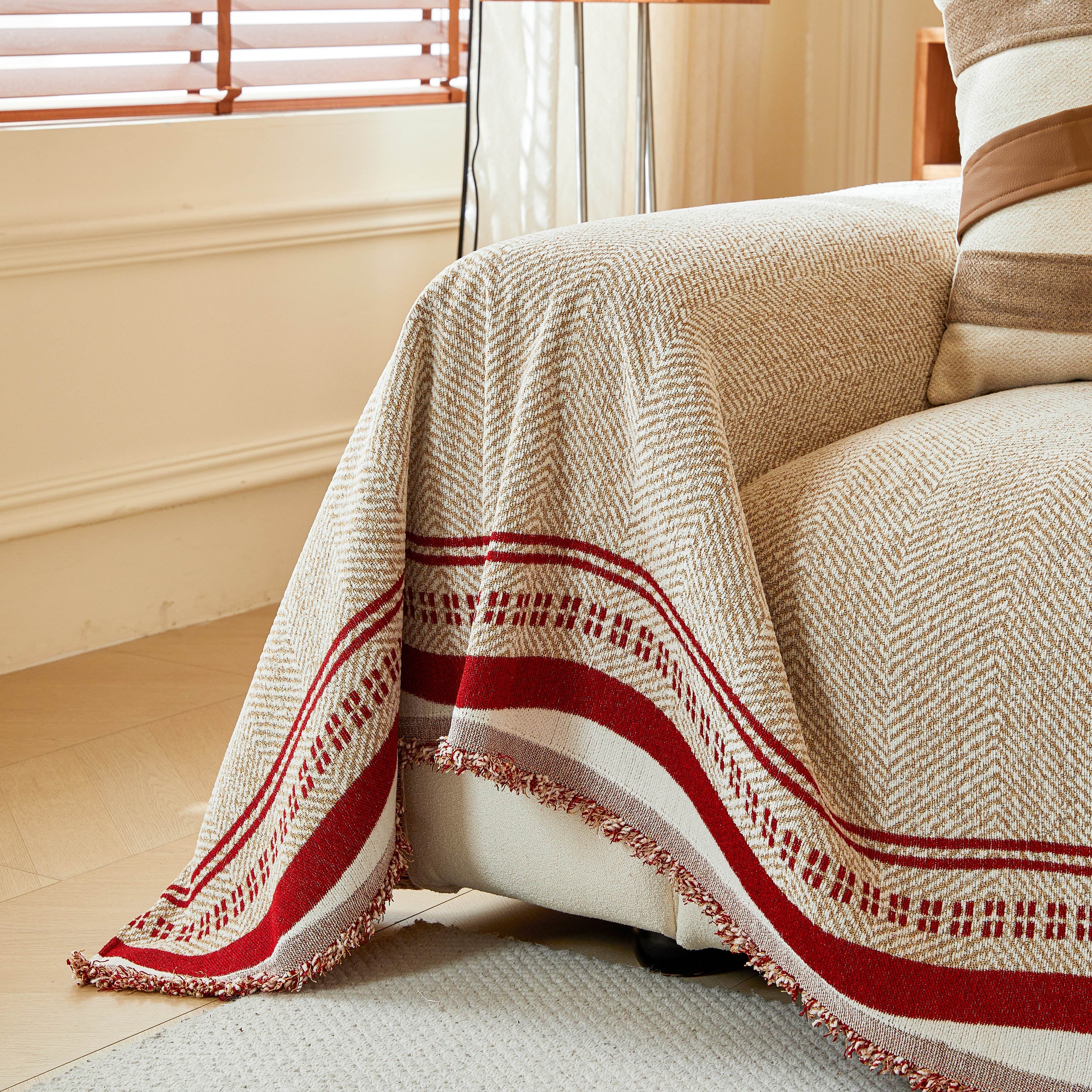 Reversible Herringbone Sofa Cover, 2-in-1 Classic British Throw Blanket for Couch