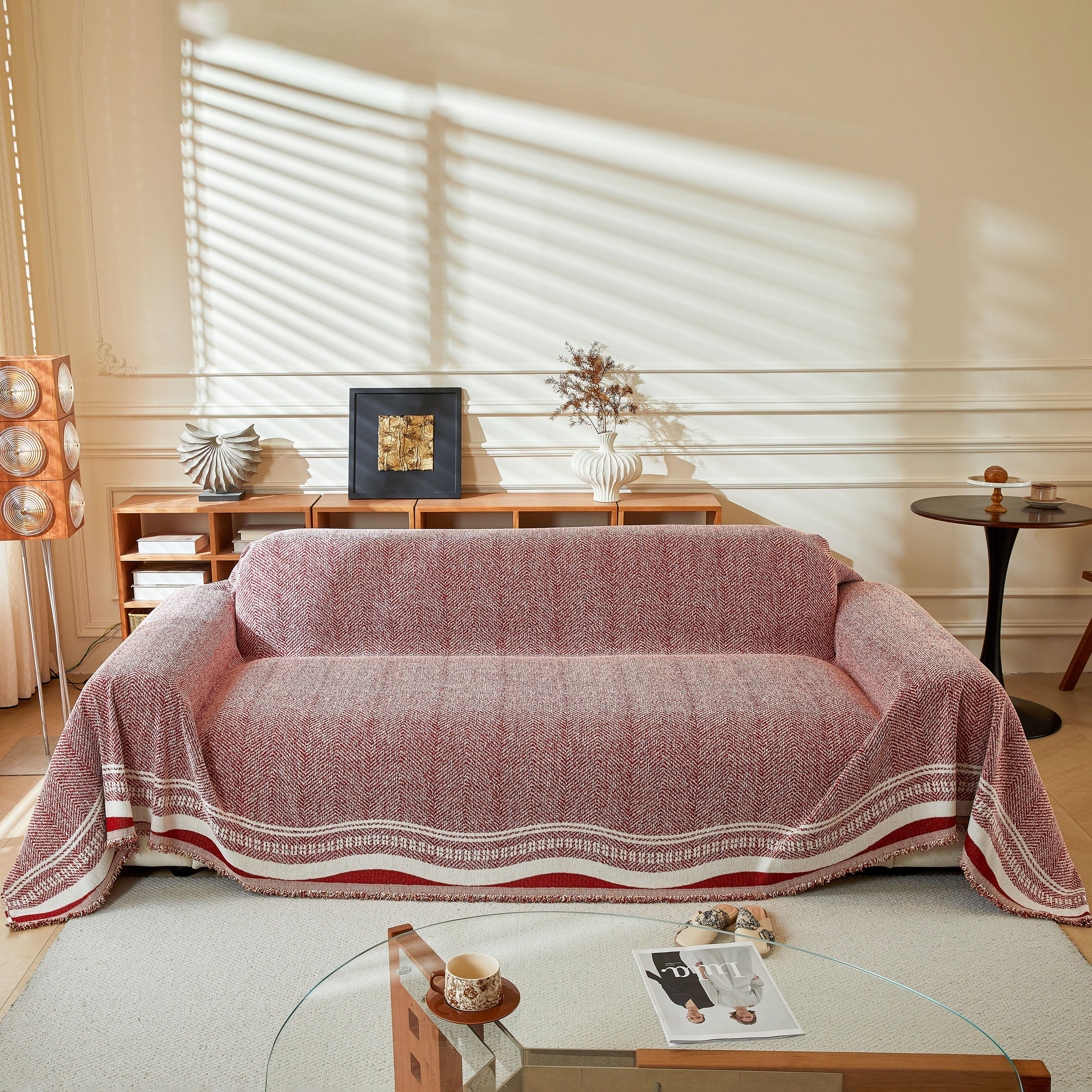 Reversible Herringbone Sofa Cover, 2-in-1 Classic British Throw Blanket for Couch