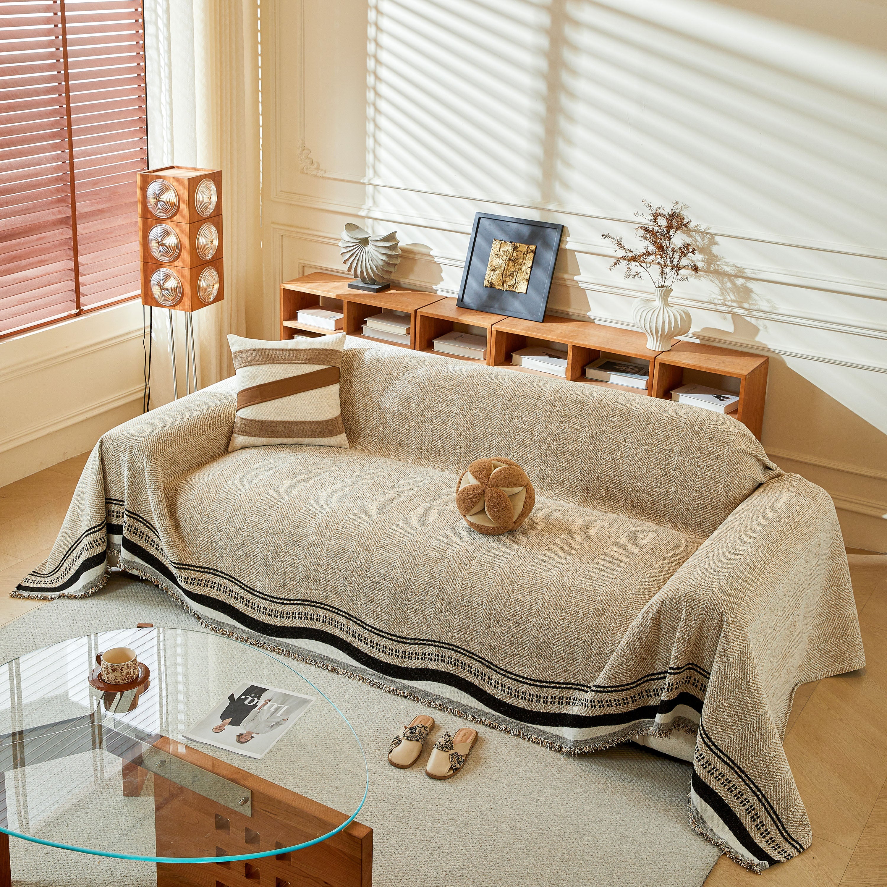 Reversible Herringbone Sofa Cover, 2-in-1 Classic British Throw Blanket for Couch