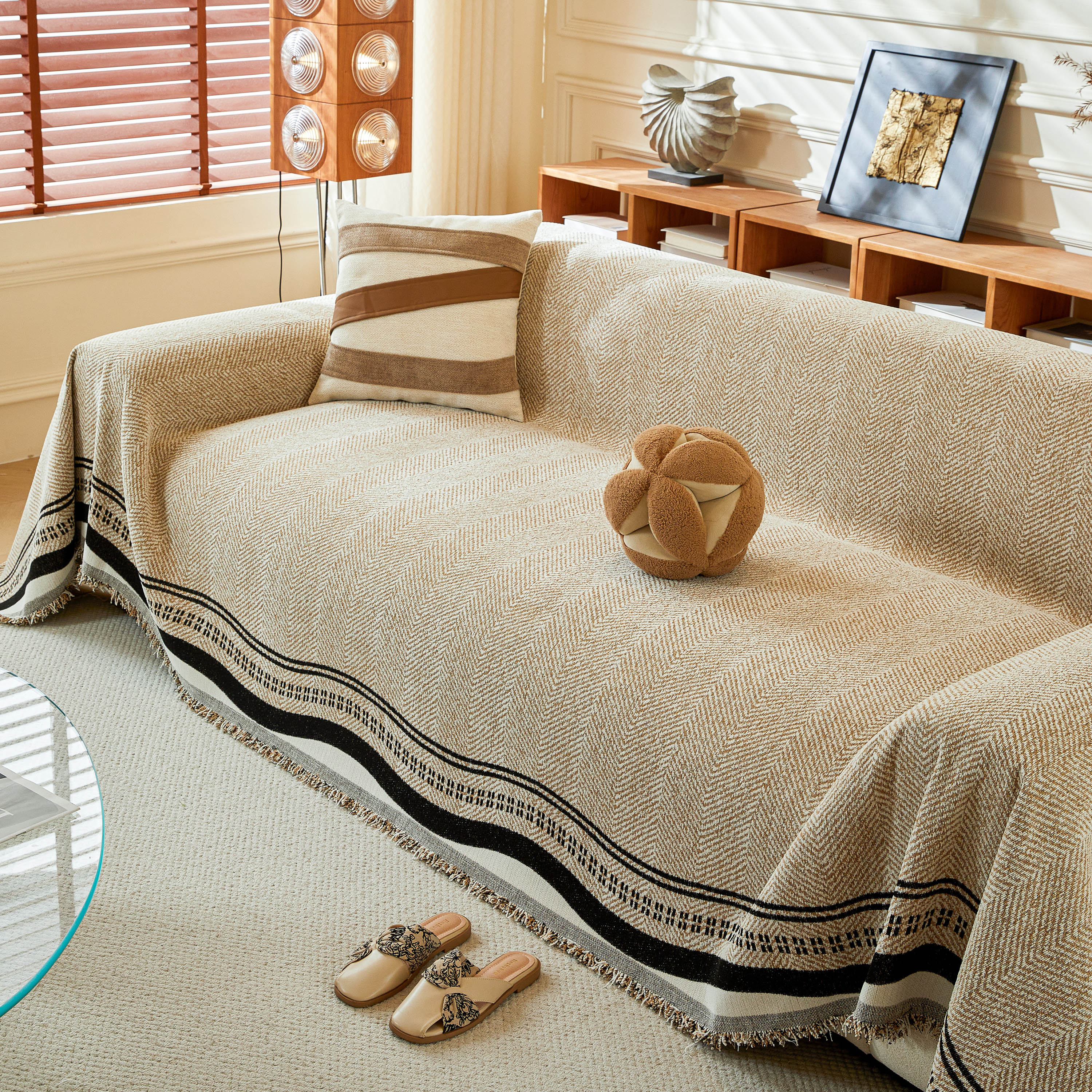 Reversible Herringbone Sofa Cover, 2-in-1 Classic British Throw Blanket for Couch