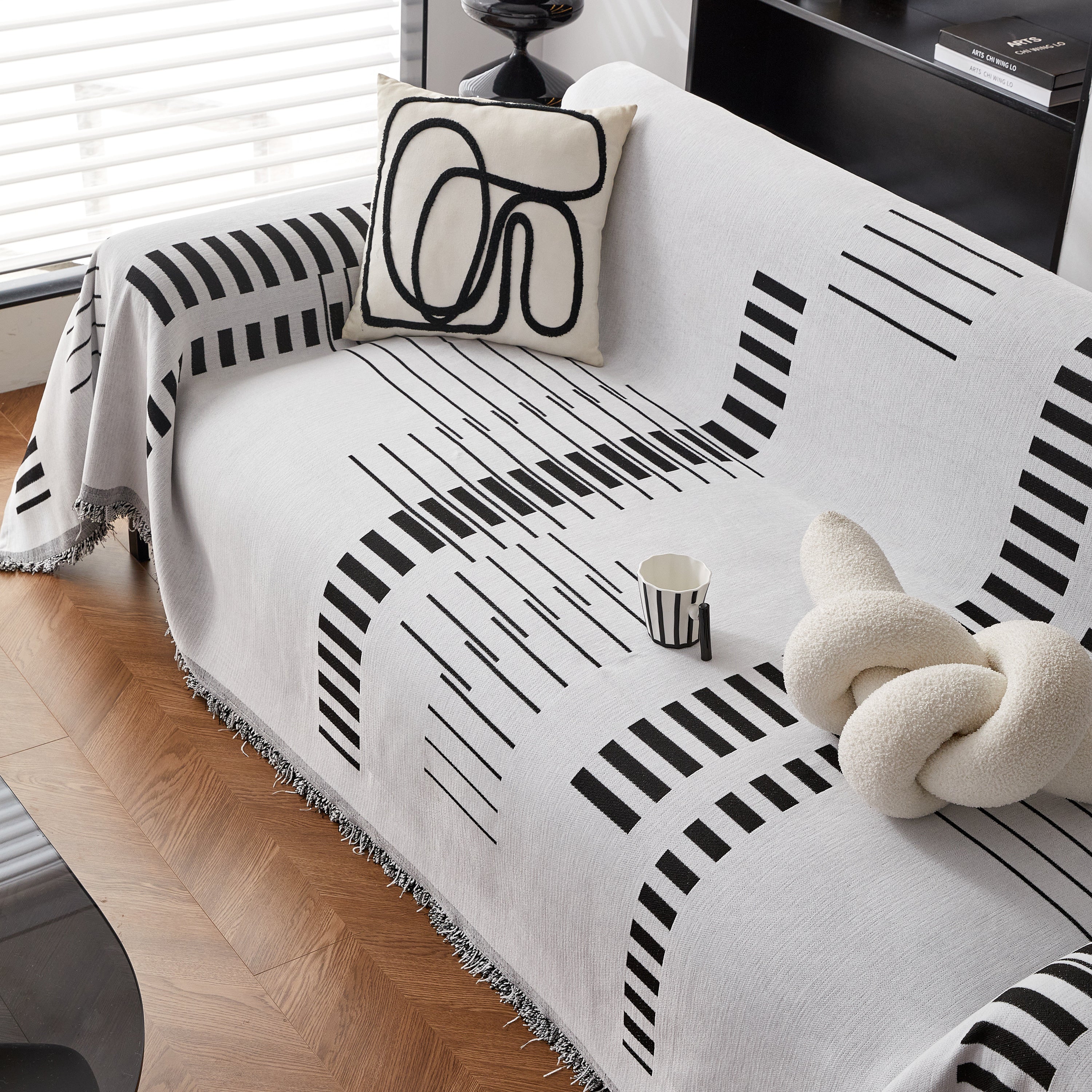 Reversible Chenille Couch Cover Blanket with Tassel Large Boho Futon Cover L Shaped Sectional Cover