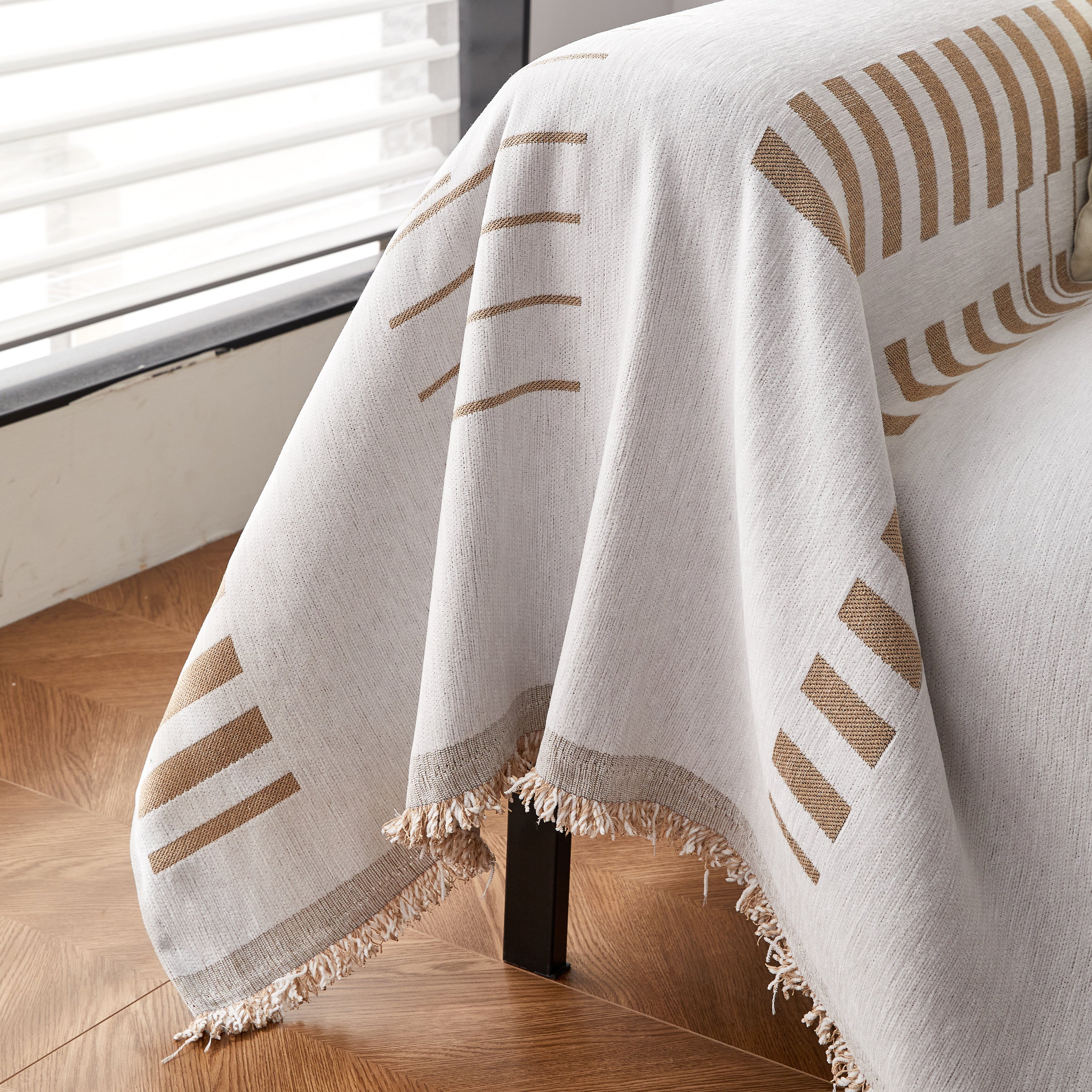 Reversible Chenille Couch Cover Blanket with Tassel Large Boho Futon Cover L Shaped Sectional Cover
