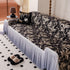 Elegant Botanical Sofa Cover with Pleated Tulle Skirt, Vintage Floral Couch Protector
