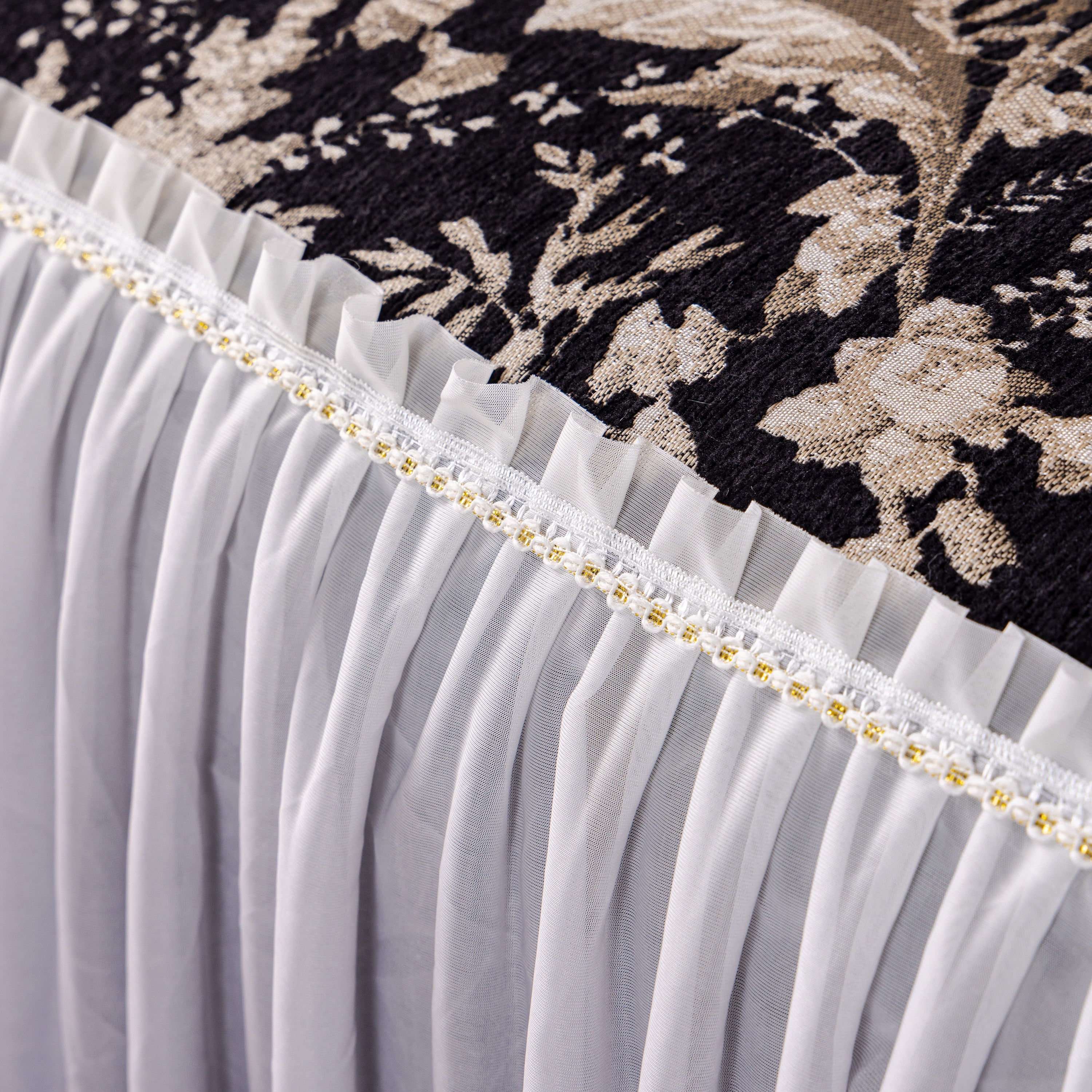 Elegant Botanical Sofa Cover with Pleated Tulle Skirt, Vintage Floral Couch Protector