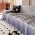 Elegant Botanical Sofa Cover with Pleated Tulle Skirt, Vintage Floral Couch Protector