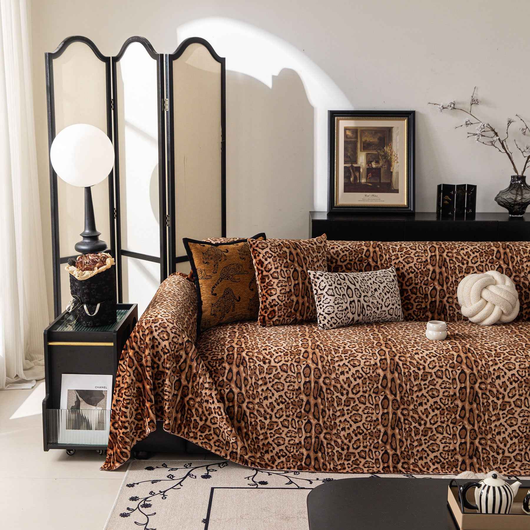 Leopard Print Flannel Sofa Throw Cover, Soft Couch Protector for Pets, Kids & Home