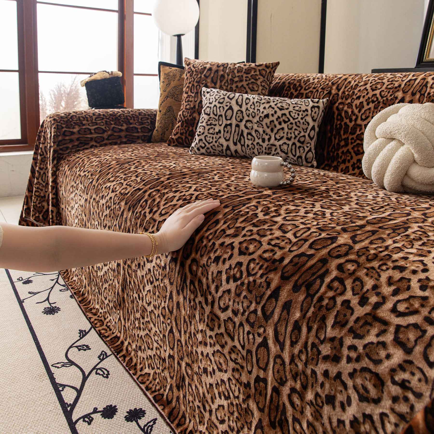 Leopard Print Flannel Sofa Throw Cover, Soft Couch Protector for Pets, Kids & Home