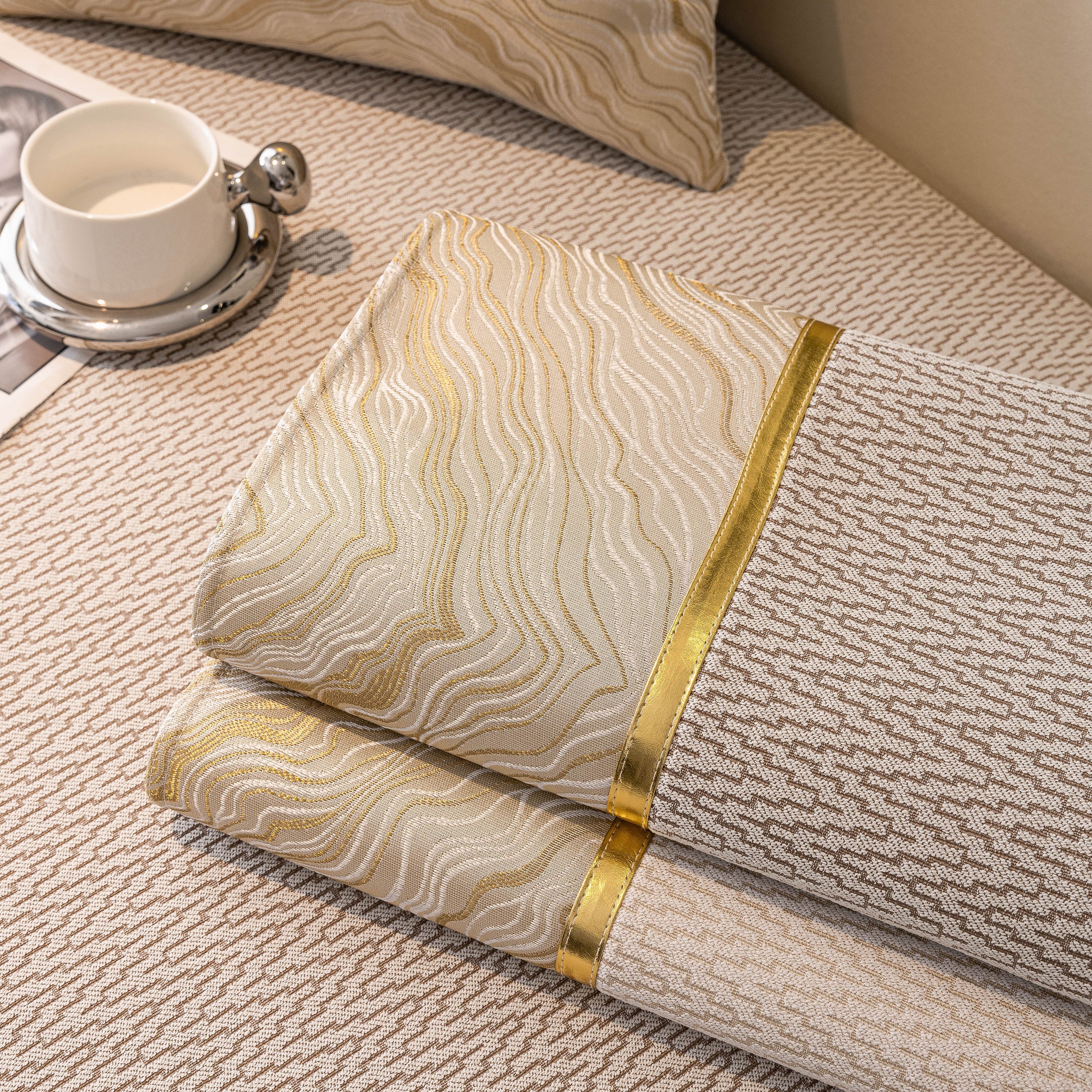 Non-Slip Couch Cover with Gold Trim, Sofa Slipcover for Sectional & Loveseat