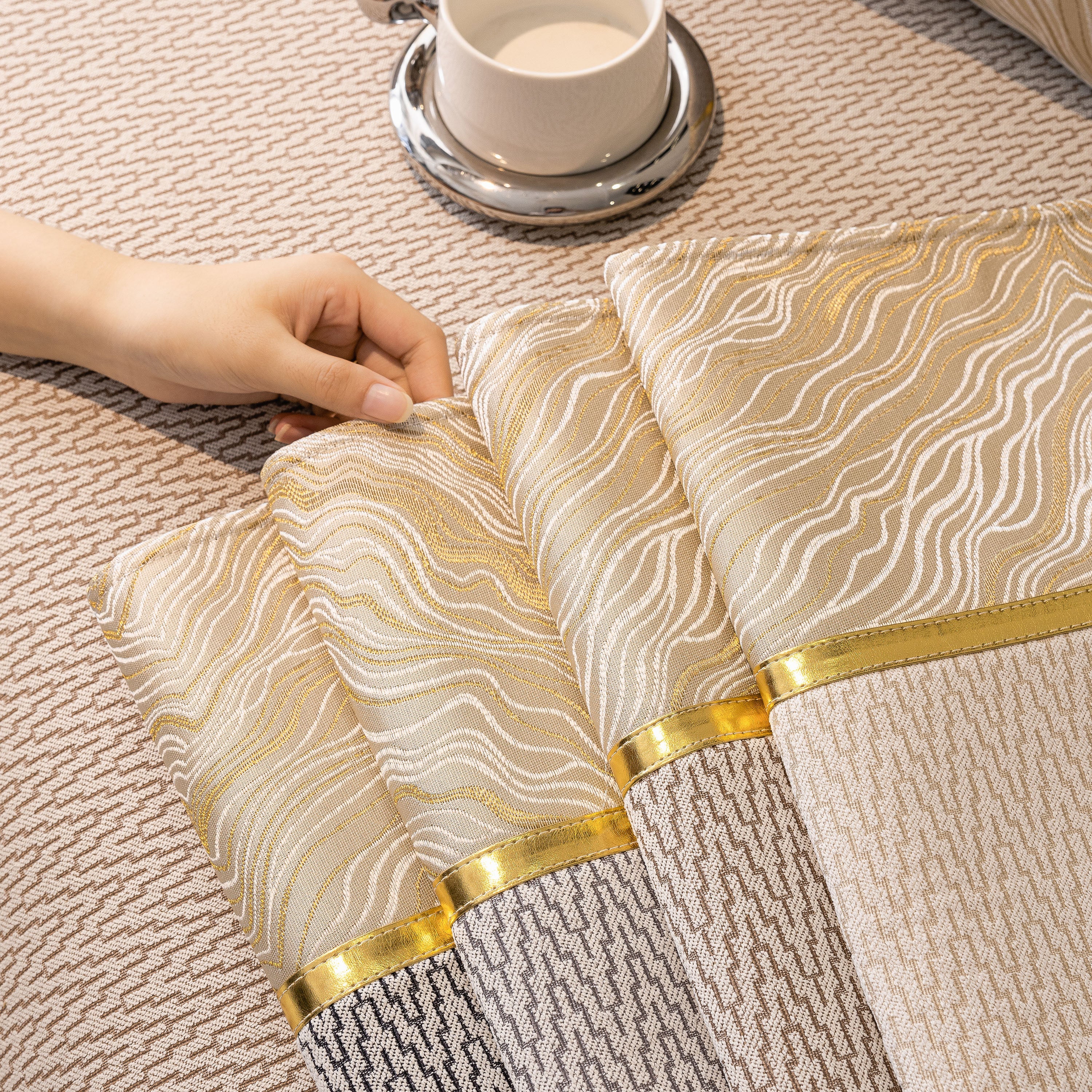 Non-Slip Couch Cover with Gold Trim, Sofa Slipcover for Sectional & Loveseat