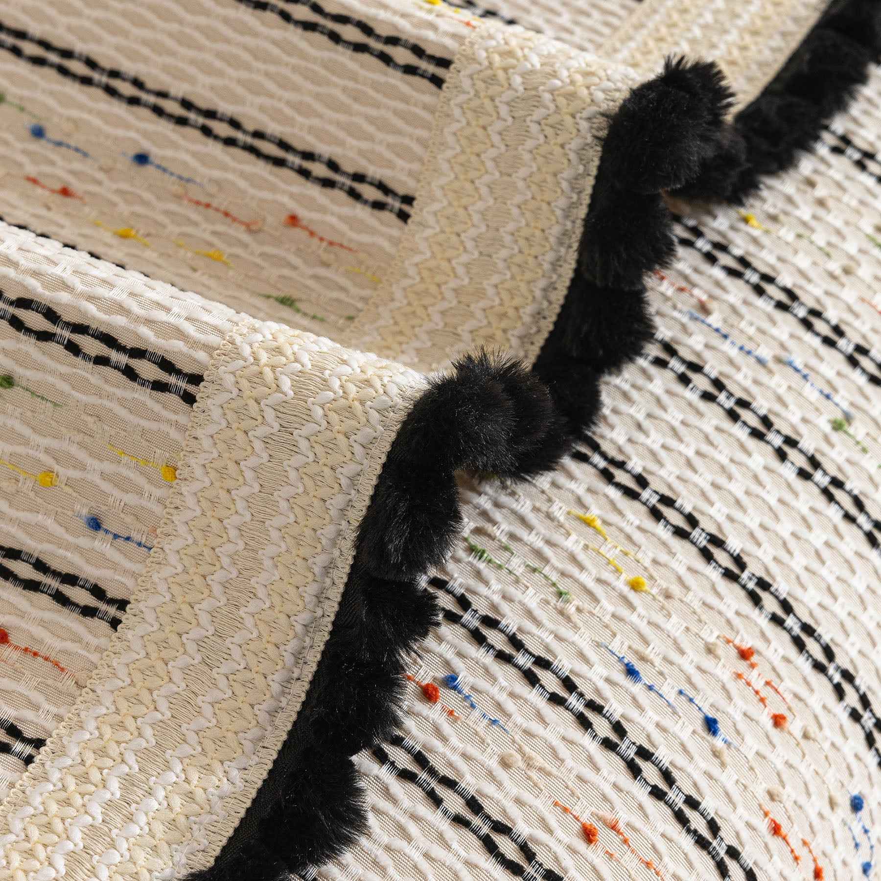 Textured Striped Sofa Cover with Plush Trim, Non-Slip Couch Protector Sectional Covers