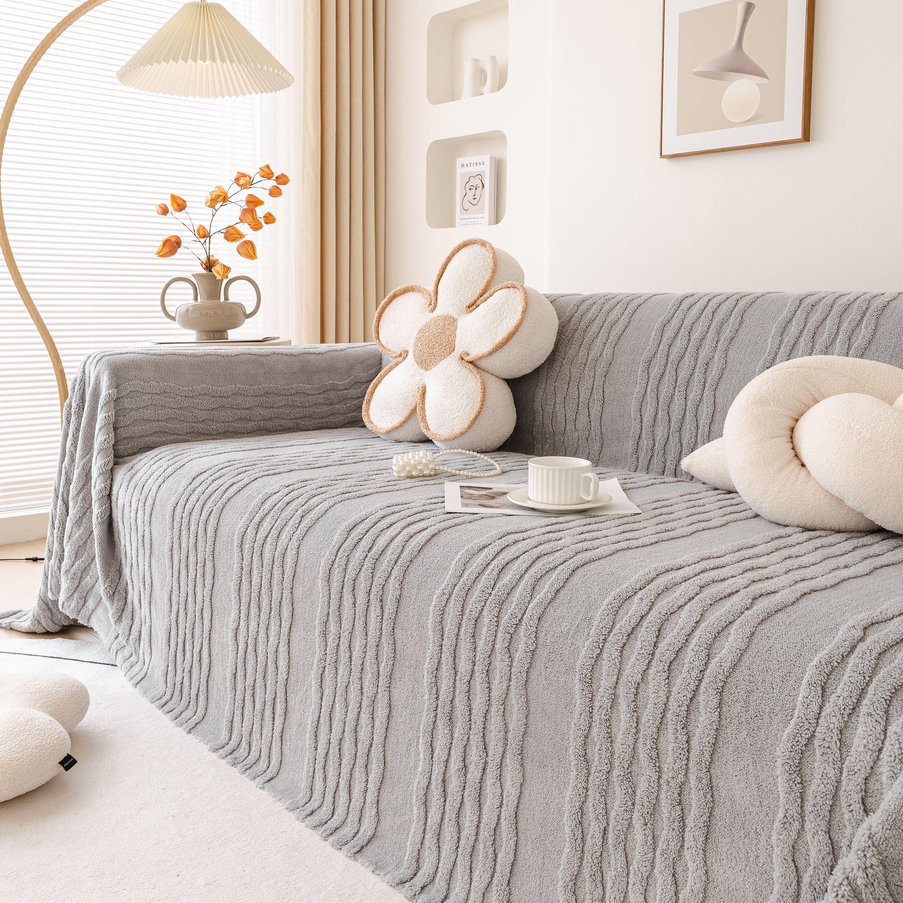 Modern 3D Water Ripple Sofa Cover, Non-Shedding Cream Style Furniture Protector Throw