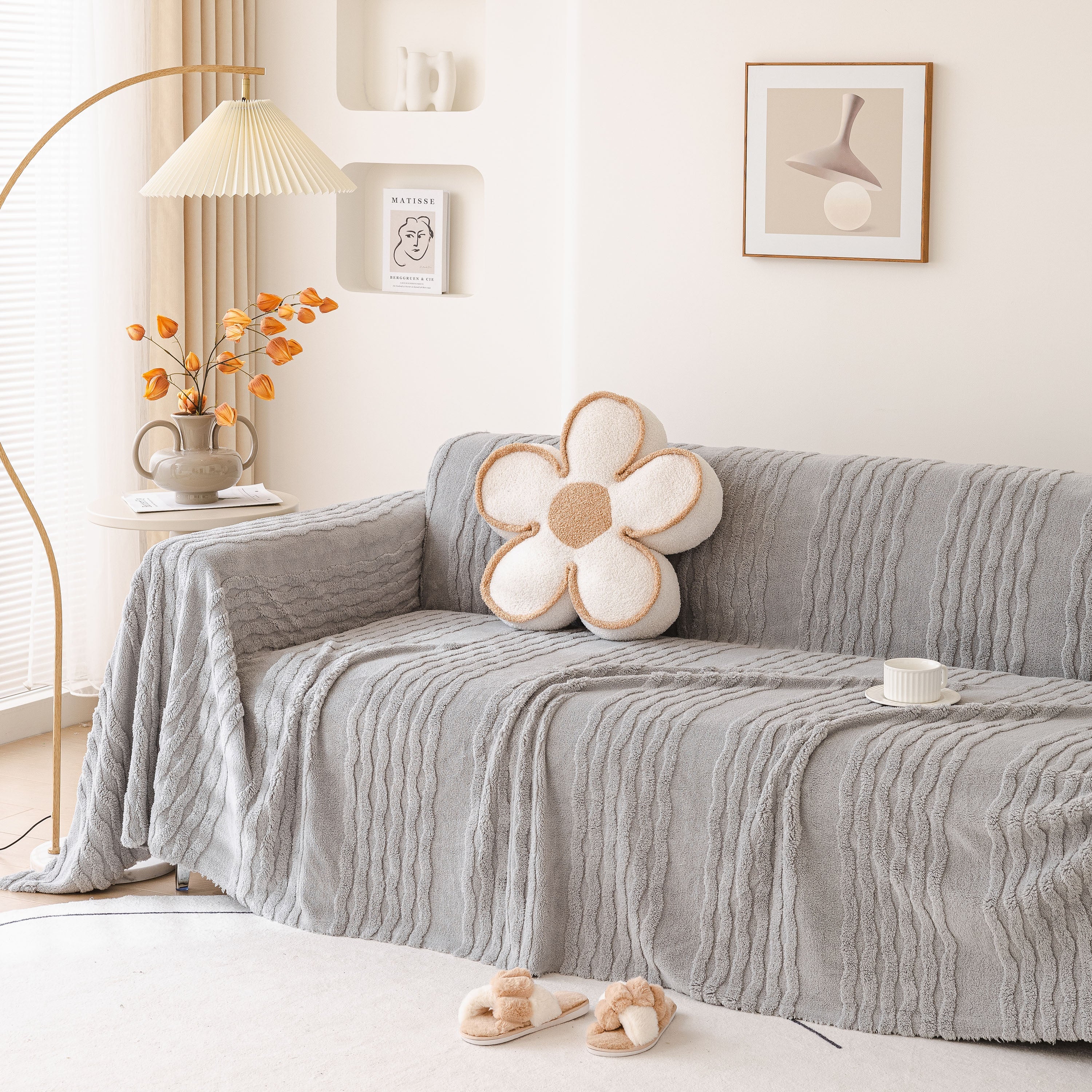 Modern 3D Water Ripple Sofa Cover, Non-Shedding Cream Style Furniture Protector Throw