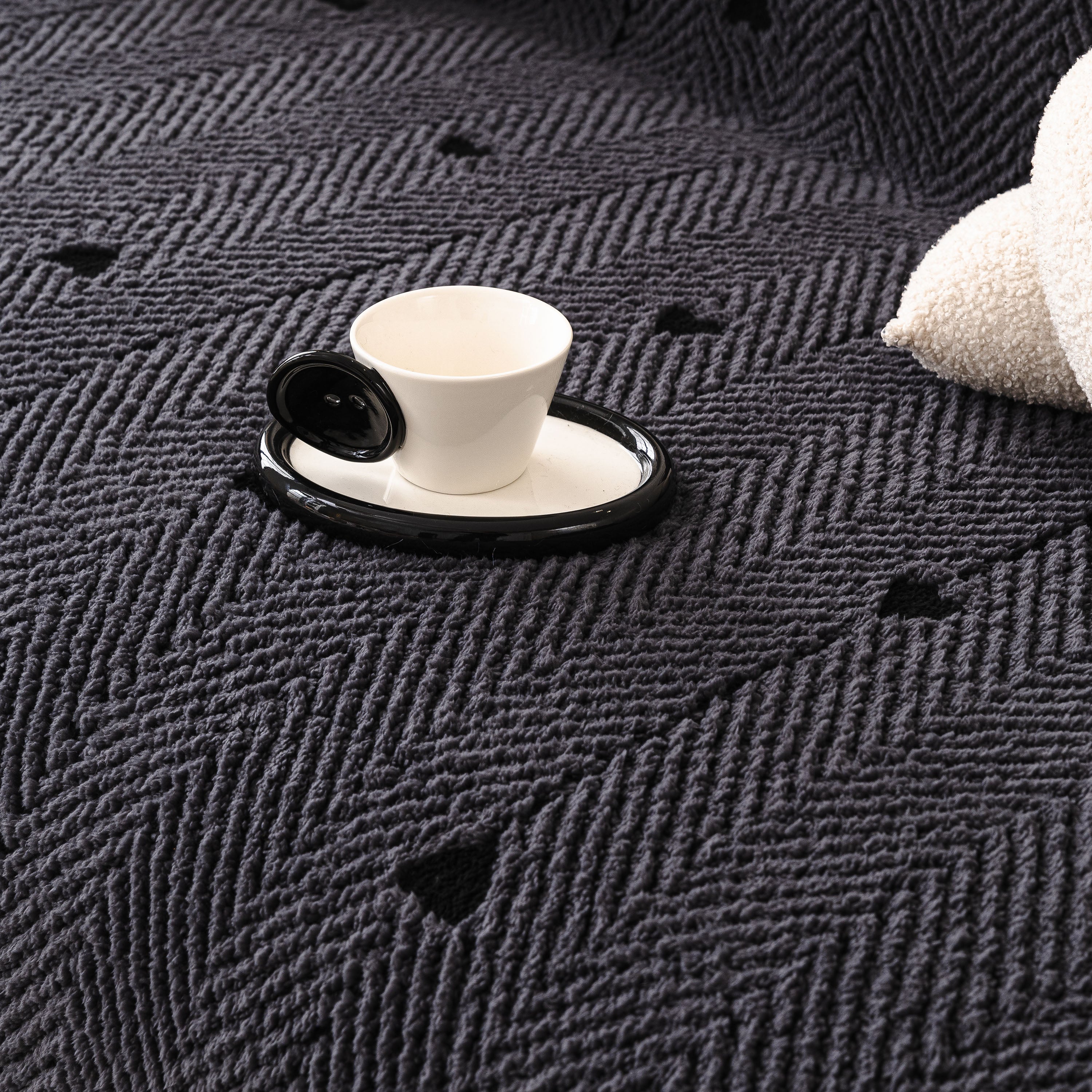 Thick Plush Sofa Cover Throw for Couch, 3D Textured Herringbone Washable Slipcover