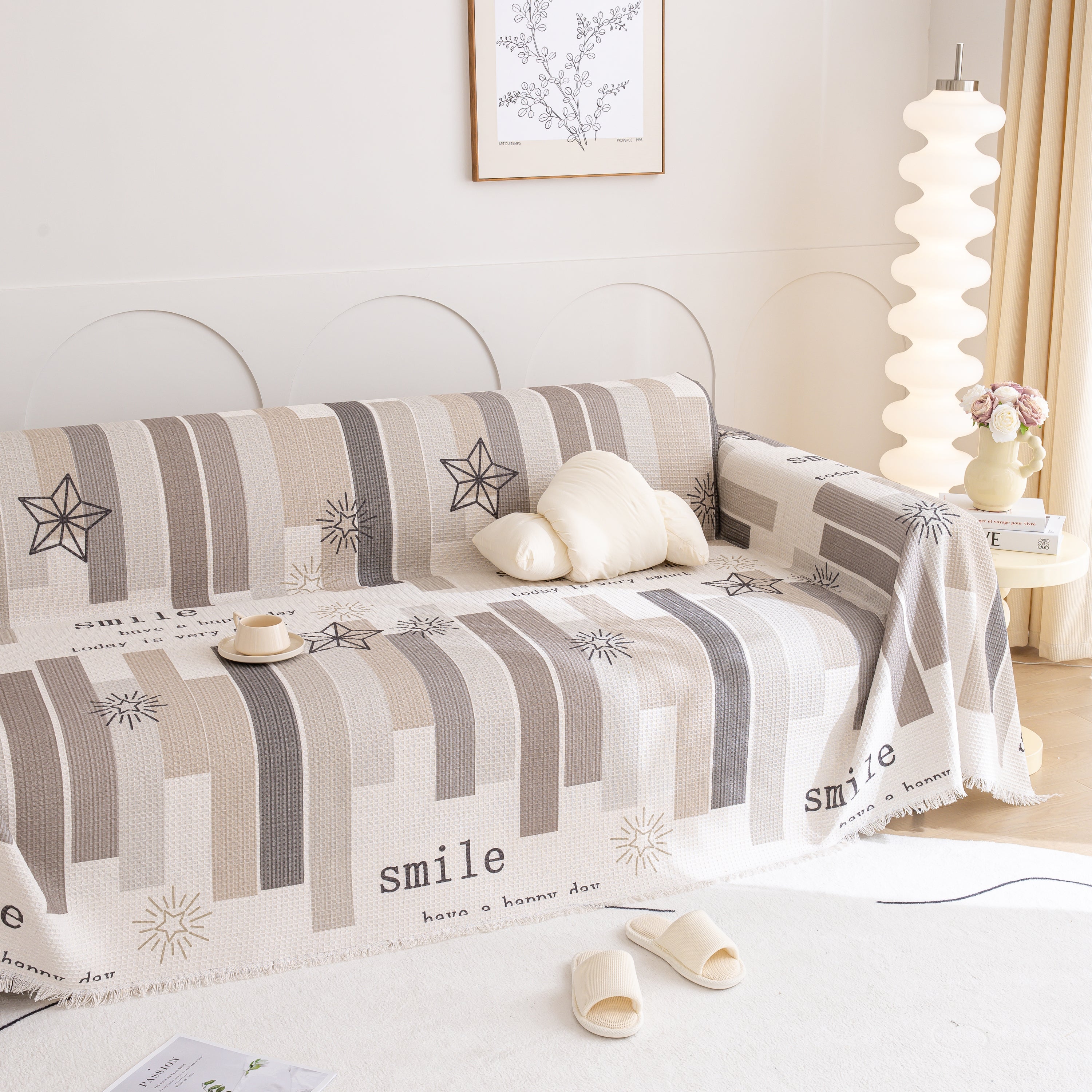 Chenille Sofa Cover Throw, Smile Couch Cover Blanket Throws for Couches, Soft Sofa Towel