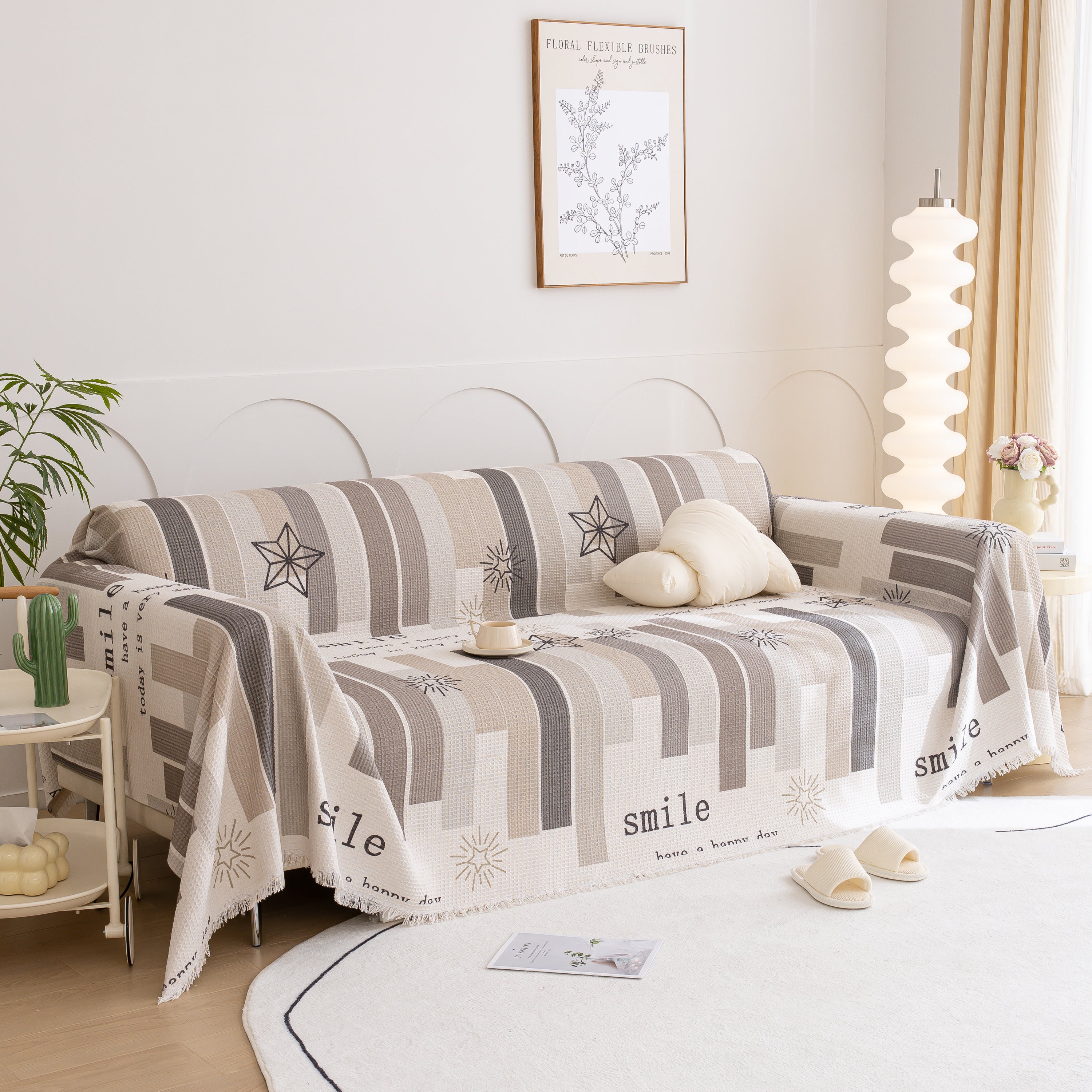 Chenille Sofa Cover Throw, Smile Couch Cover Blanket Throws for Couches, Soft Sofa Towel