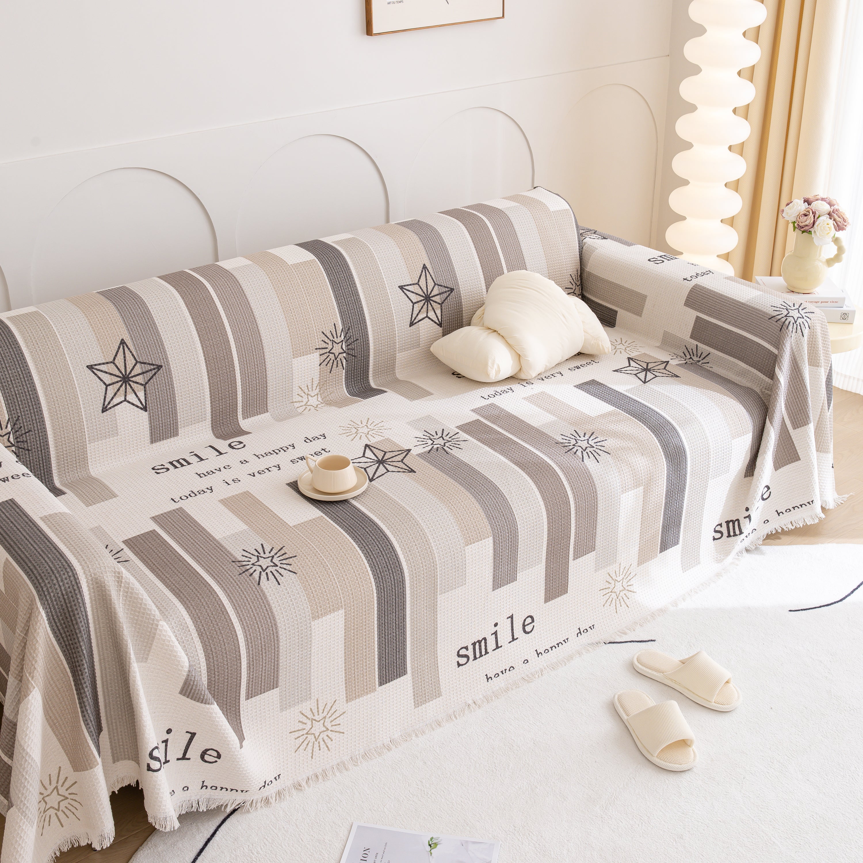 Chenille Sofa Cover Throw, Smile Couch Cover Blanket Throws for Couches, Soft Sofa Towel