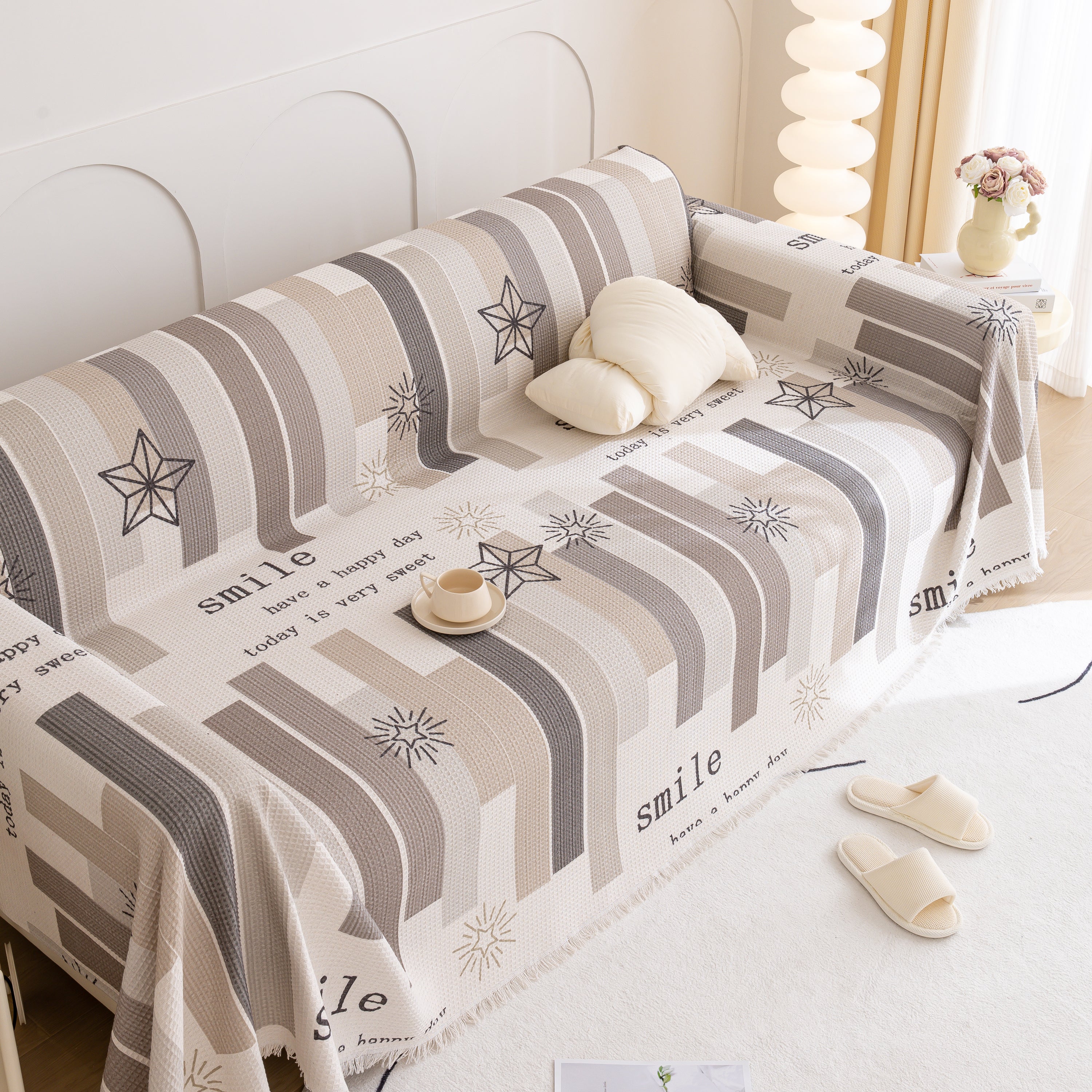 Chenille Sofa Cover Throw, Smile Couch Cover Blanket Throws for Couches, Soft Sofa Towel