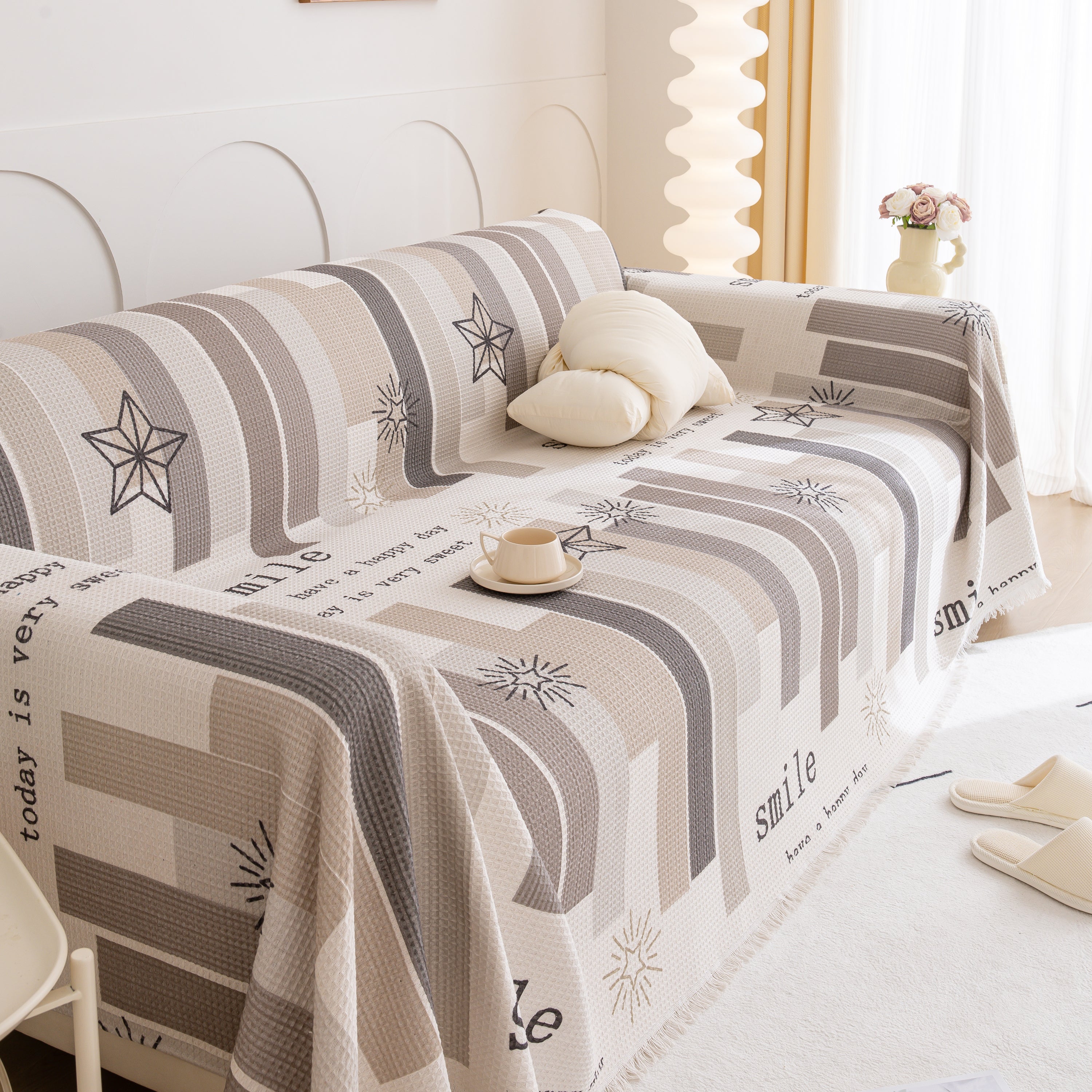 Chenille Sofa Cover Throw, Smile Couch Cover Blanket Throws for Couches, Soft Sofa Towel