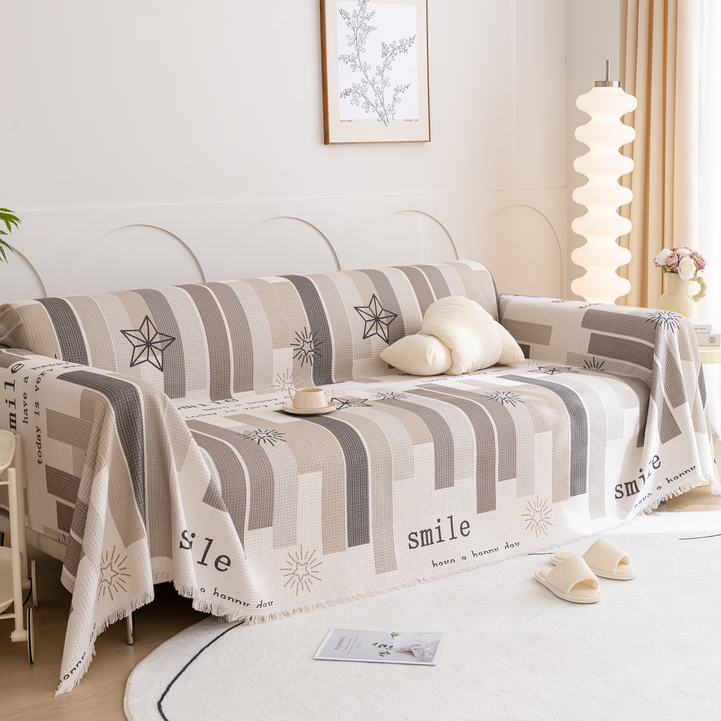 Chenille Sofa Cover Throw, Smile Couch Cover Blanket Throws for Couches, Soft Sofa Towel
