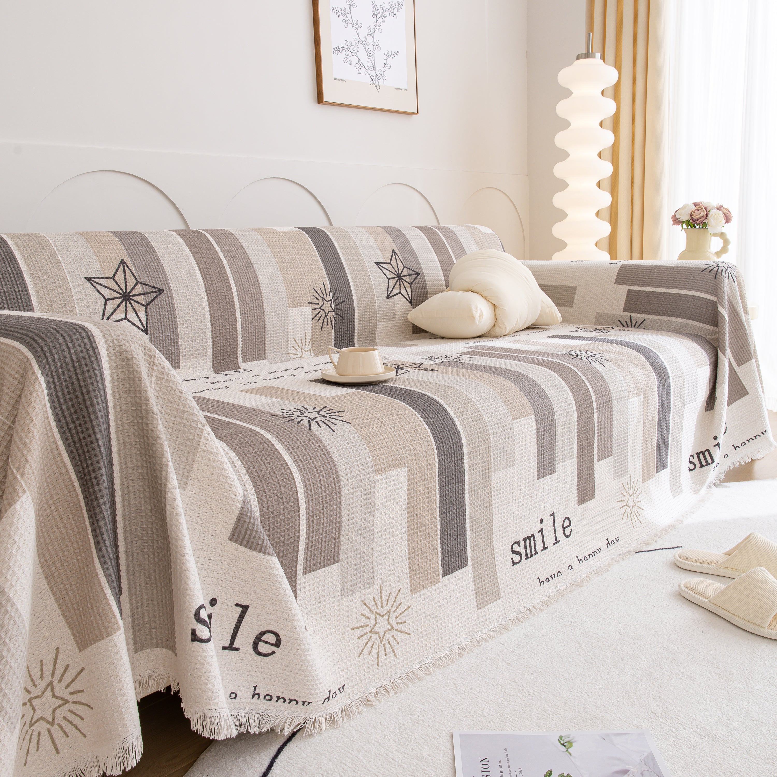 Chenille Sofa Cover Throw, Smile Couch Cover Blanket Throws for Couches, Soft Sofa Towel