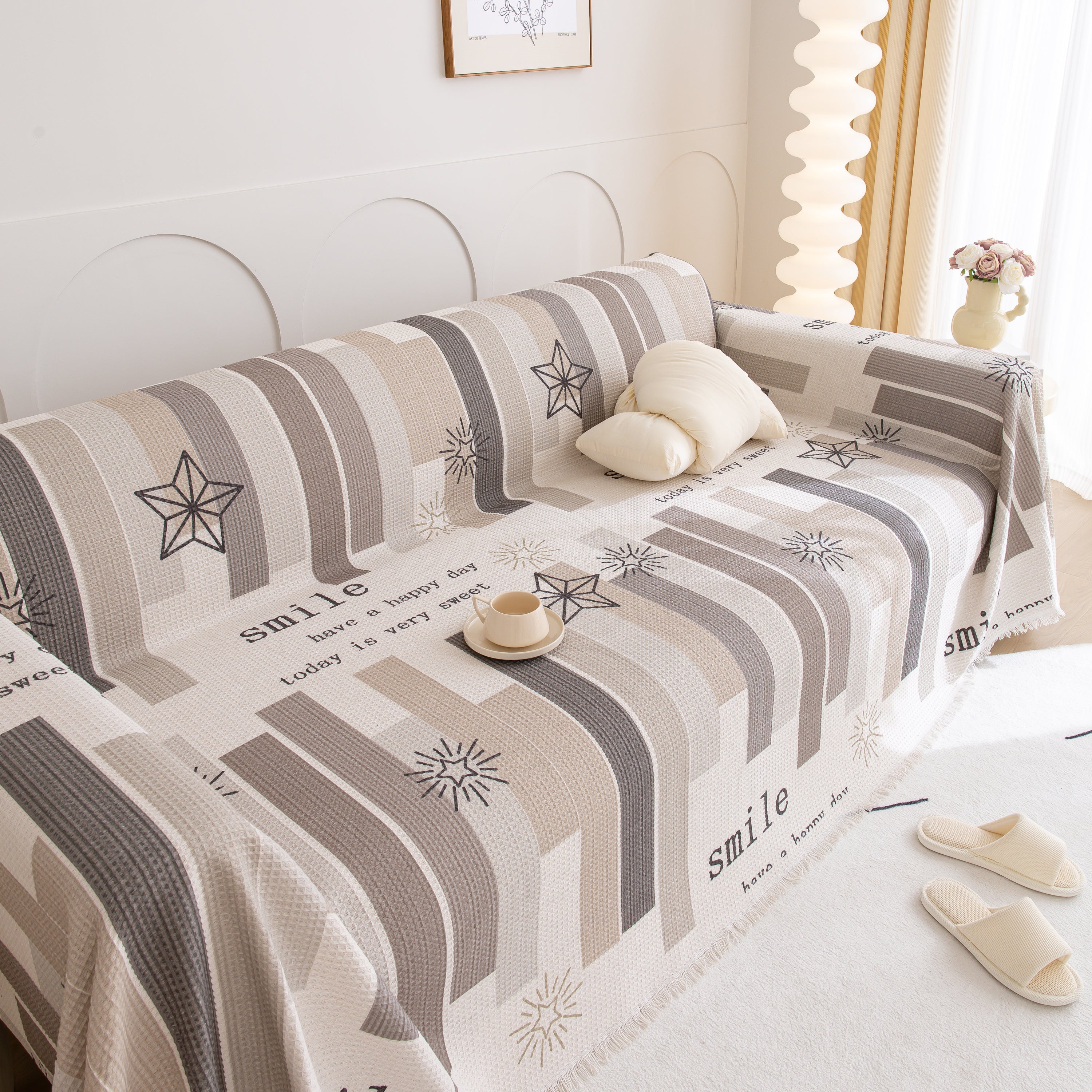 Chenille Sofa Cover Throw, Smile Couch Cover Blanket Throws for Couches, Soft Sofa Towel