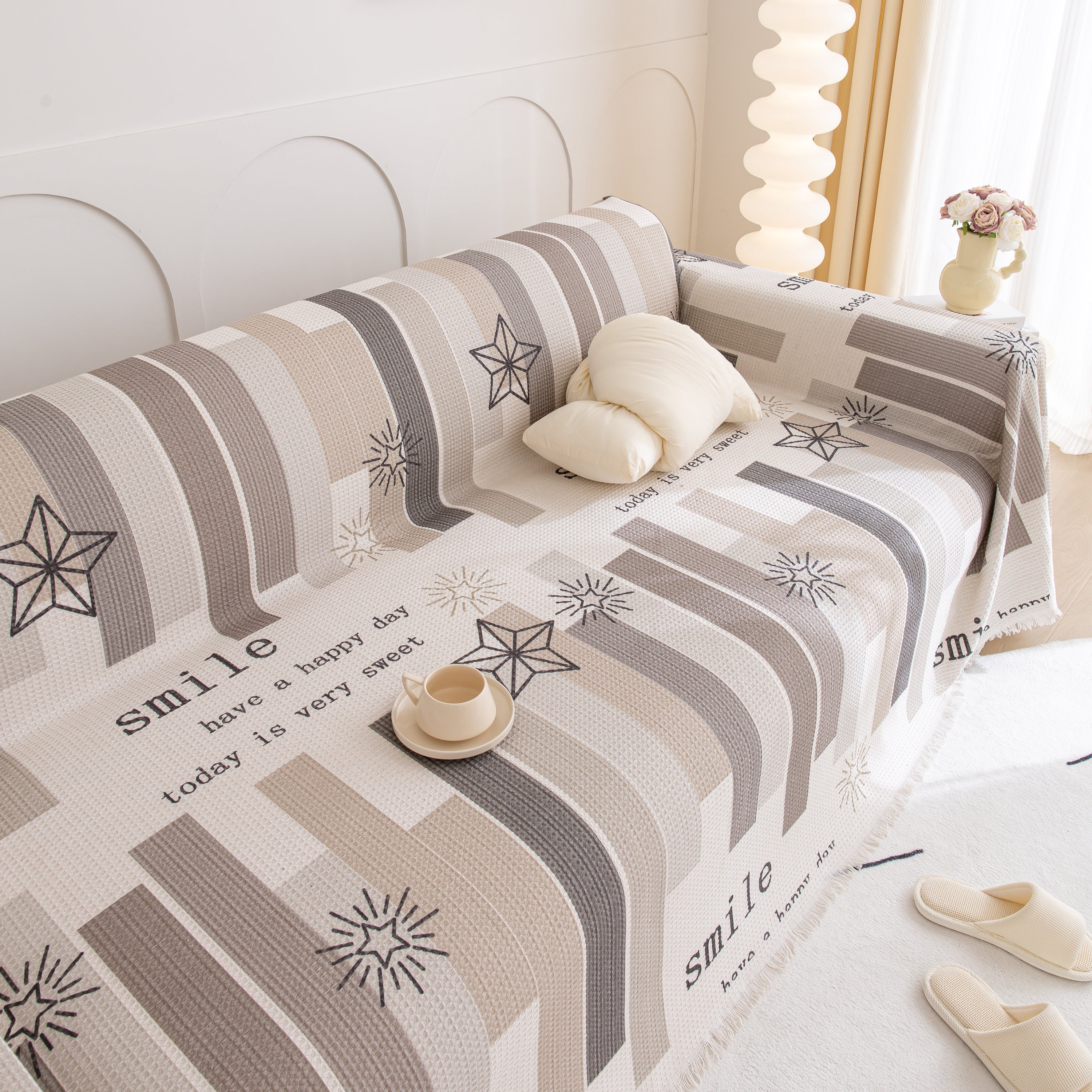 Chenille Sofa Cover Throw, Smile Couch Cover Blanket Throws for Couches, Soft Sofa Towel