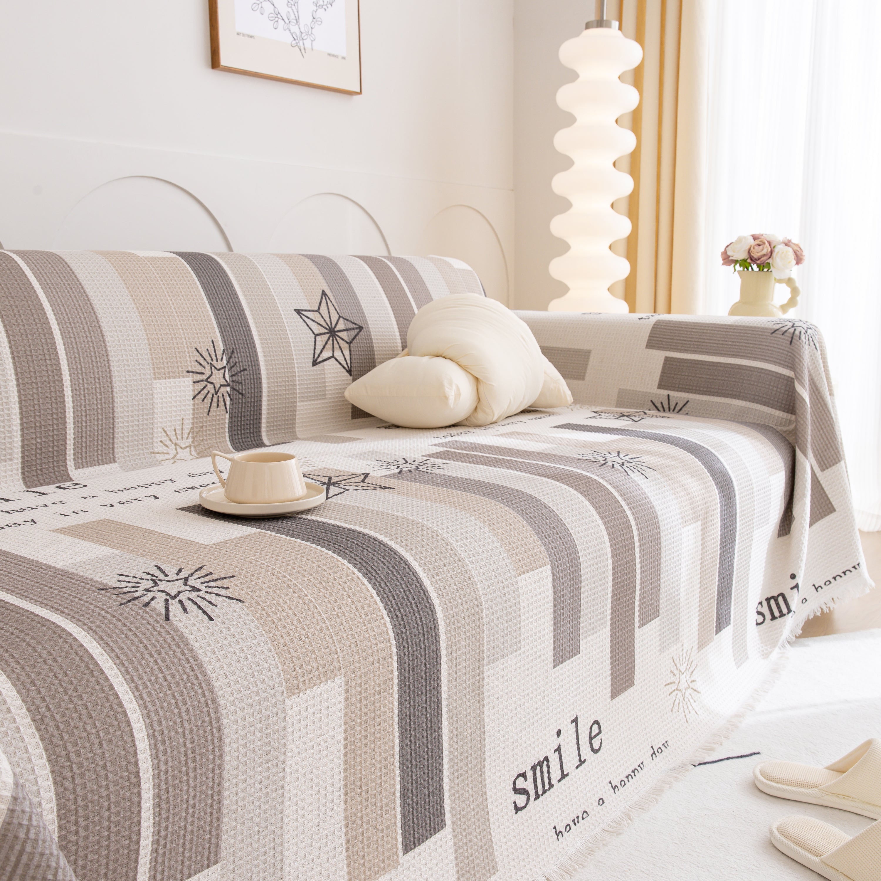Chenille Sofa Cover Throw, Smile Couch Cover Blanket Throws for Couches, Soft Sofa Towel